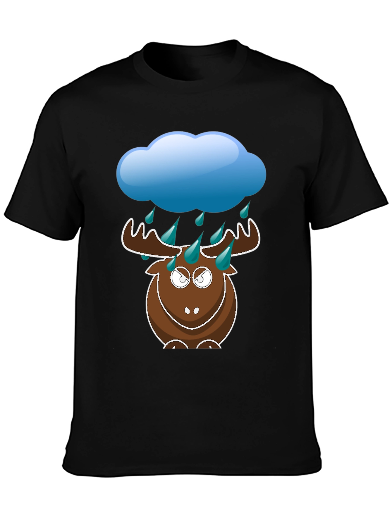 Black Humorous Rainy Moose Black T-Shirt view 3