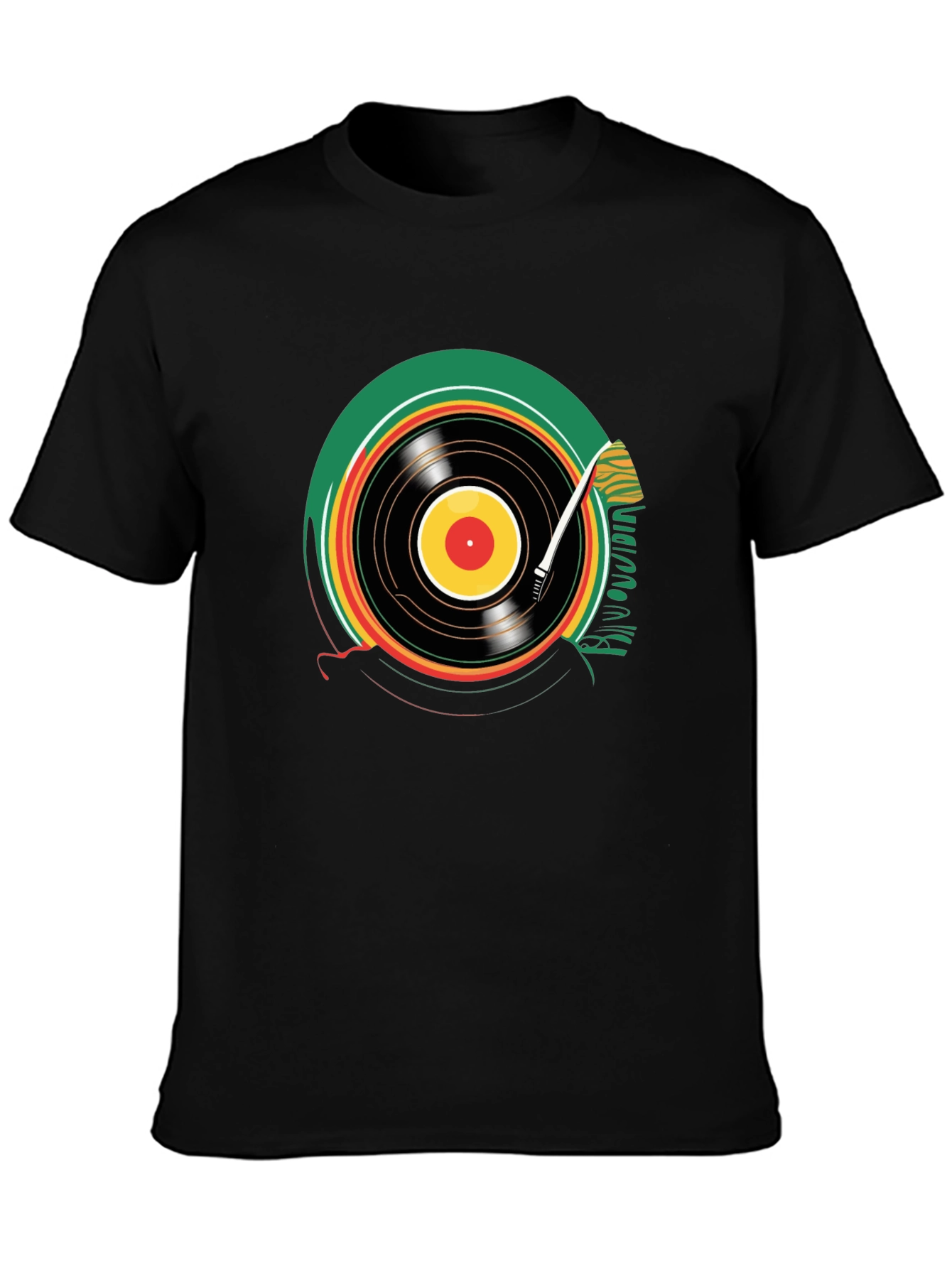 Black Vinyl Record Graphic T-Shirt - Black Crew Neck Tee view 3