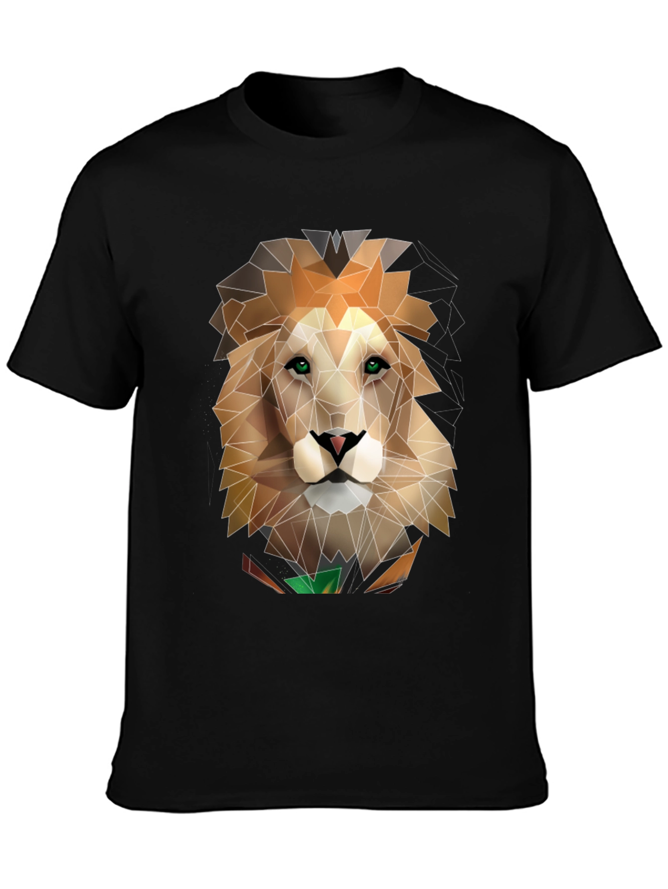 Black Geometric Lion Graphic Black T-Shirt view 3