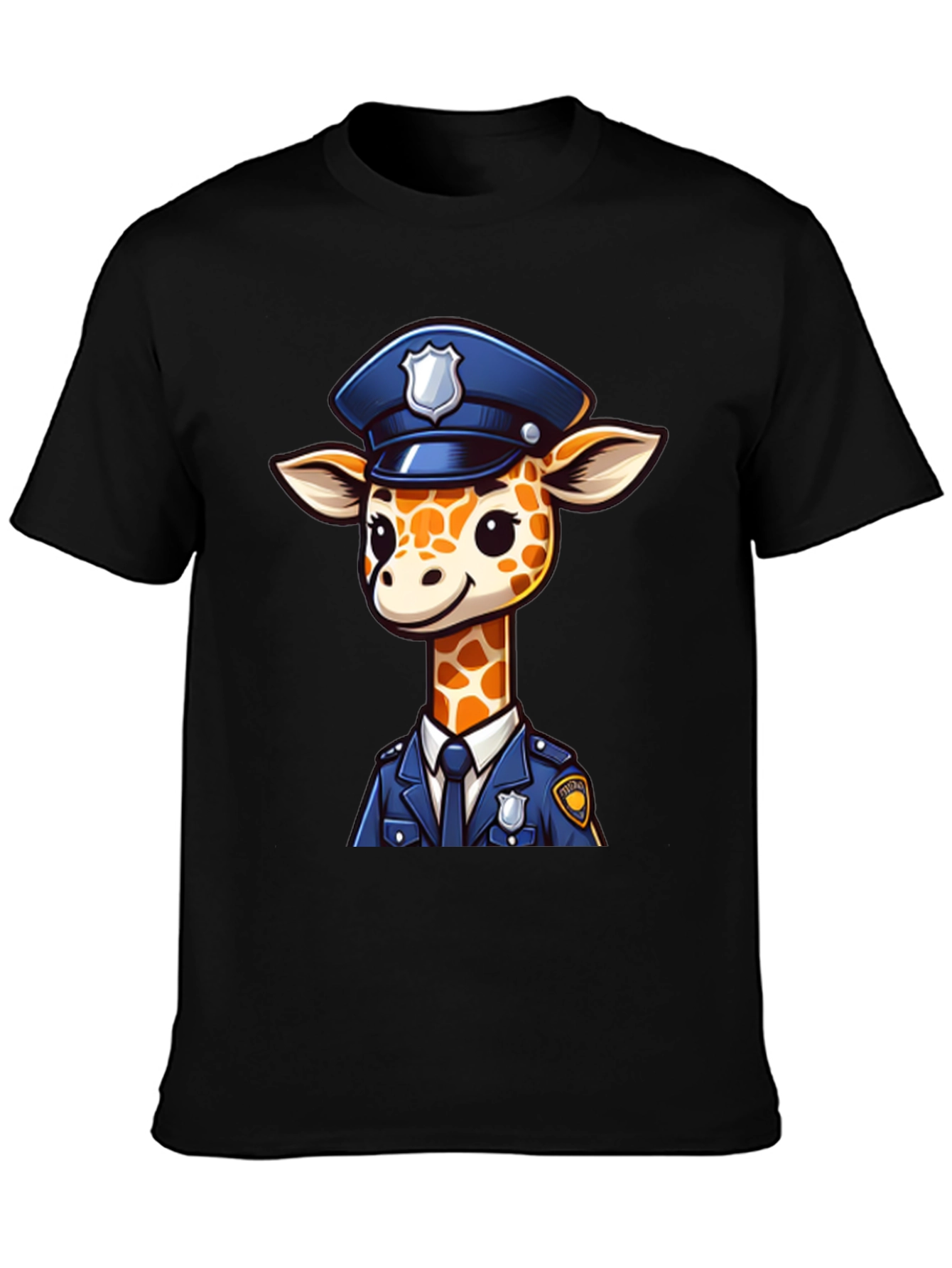 Black Giraffe Police Officer Black T-Shirt view 3