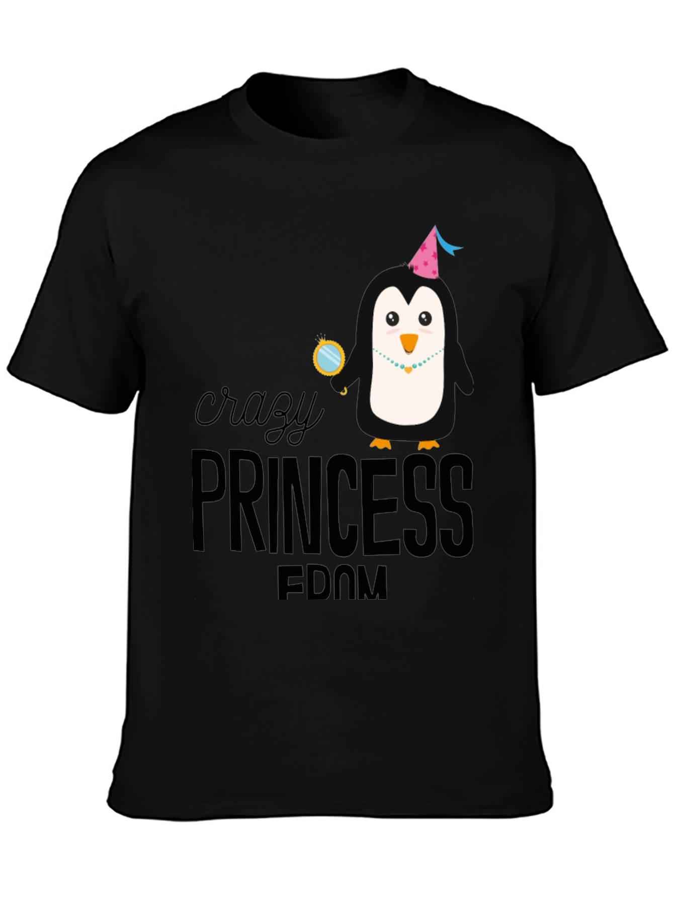 Black Crazy Princess Penguin Graphic Tee view 3