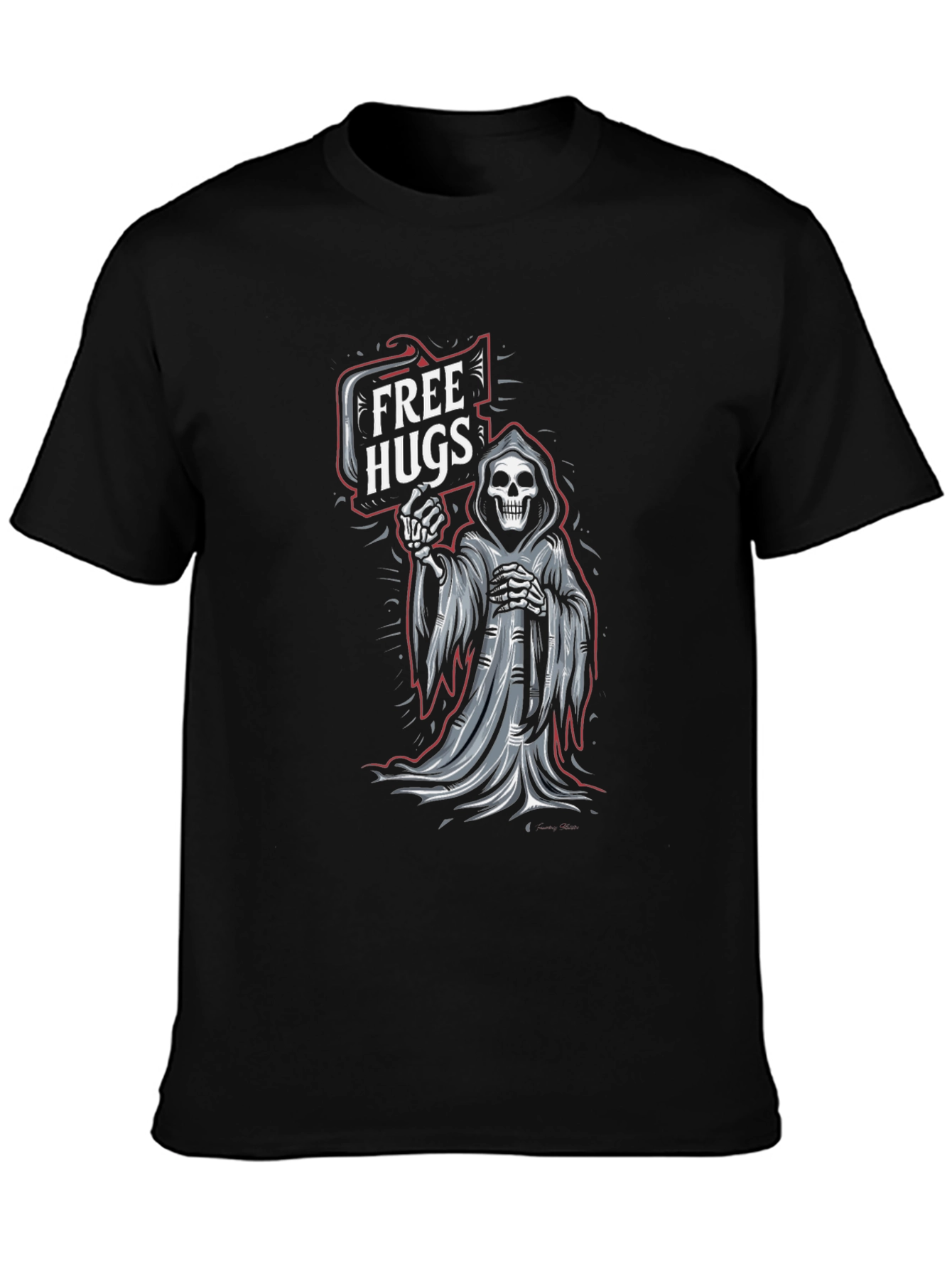 Black Free Hugs Grim Reaper Graphic T-Shirt - Black view 3