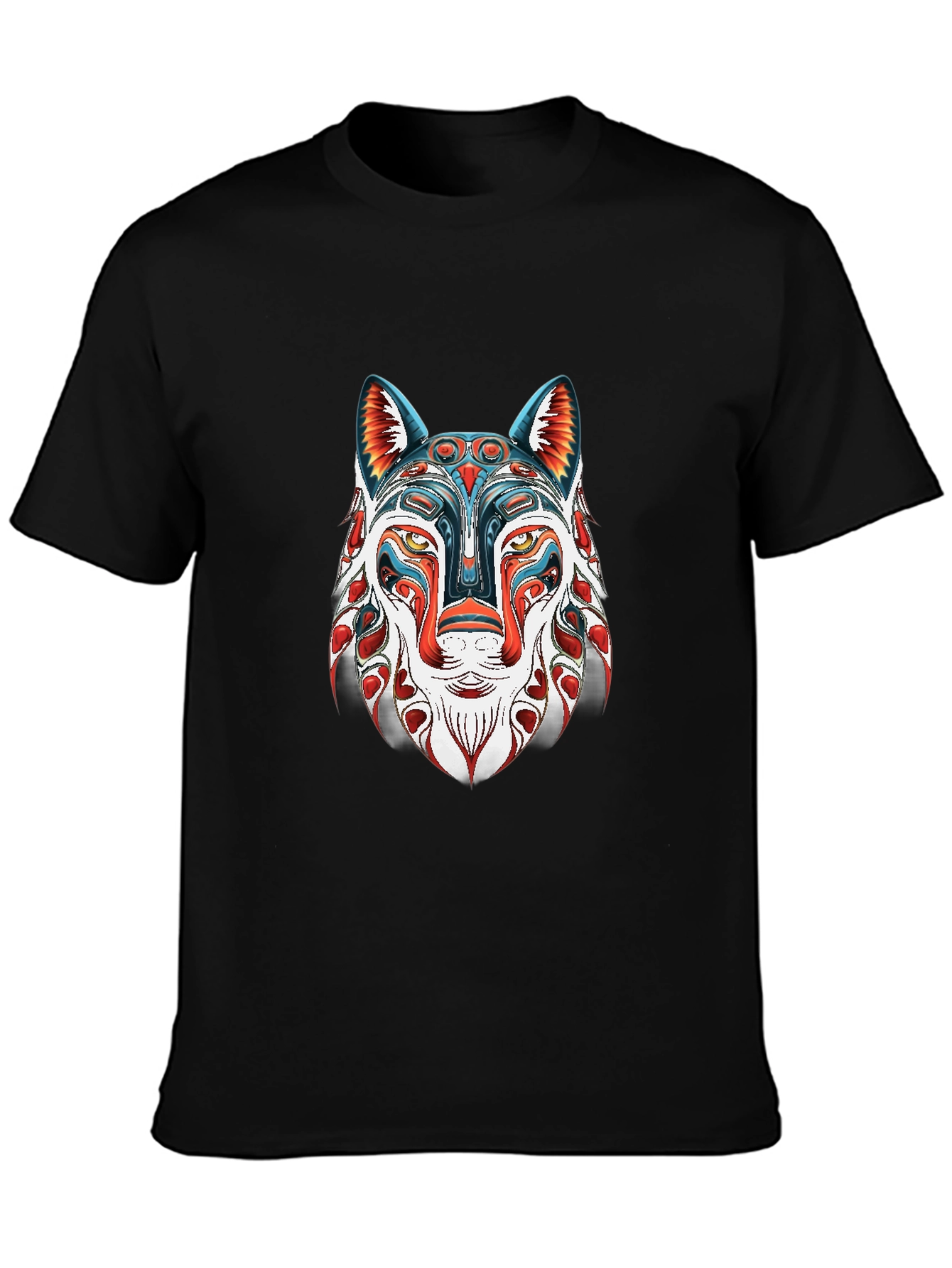 Black Abstract Wolf Graphic Black T-Shirt view 3