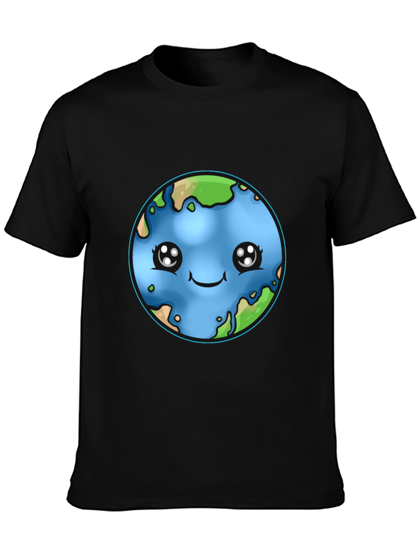 Black Cute Earth Kawaii T-Shirt view 3