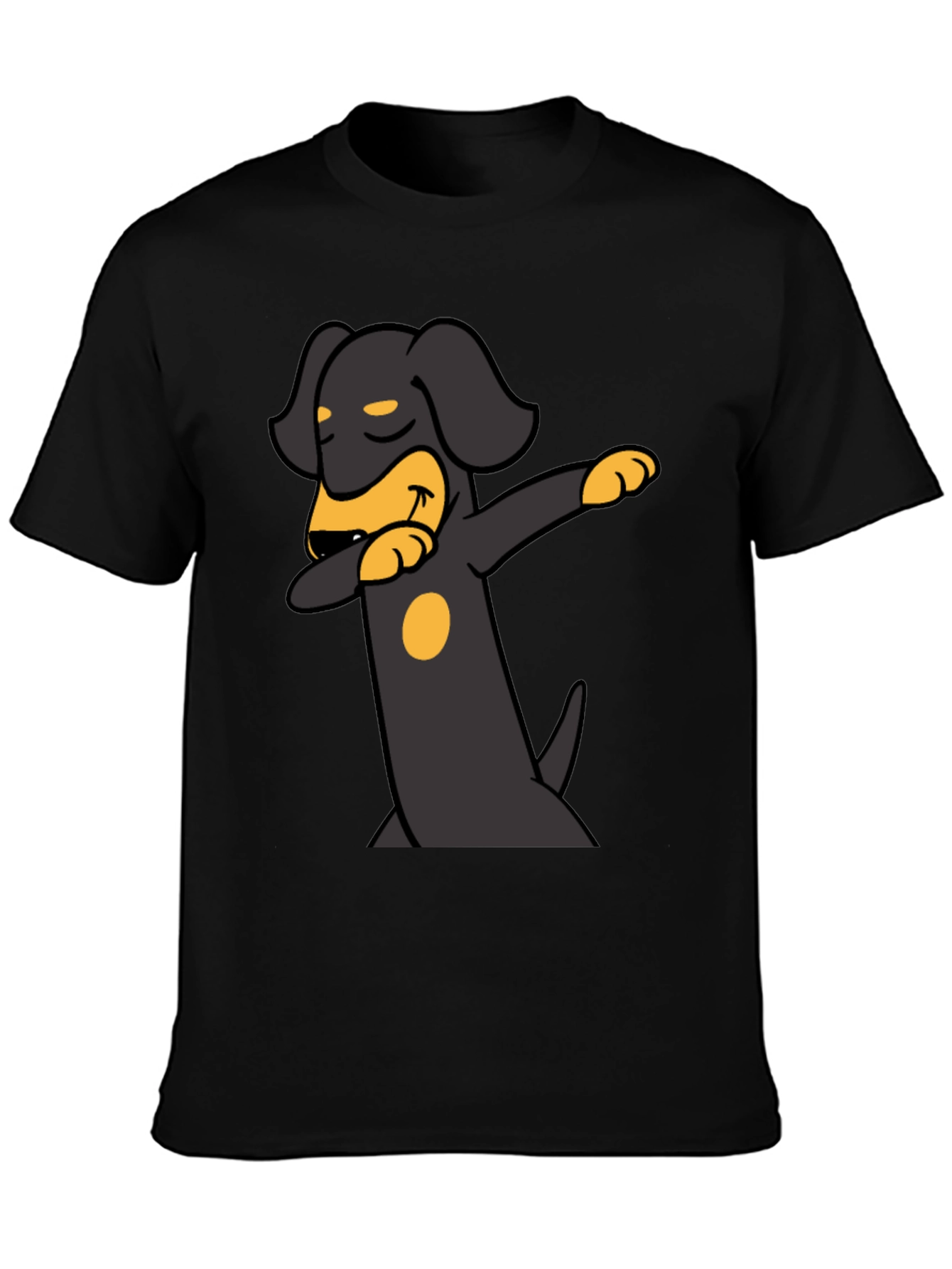 Black Dachshund Dabbing Graphic Tee - Black Cotton Blend view 3