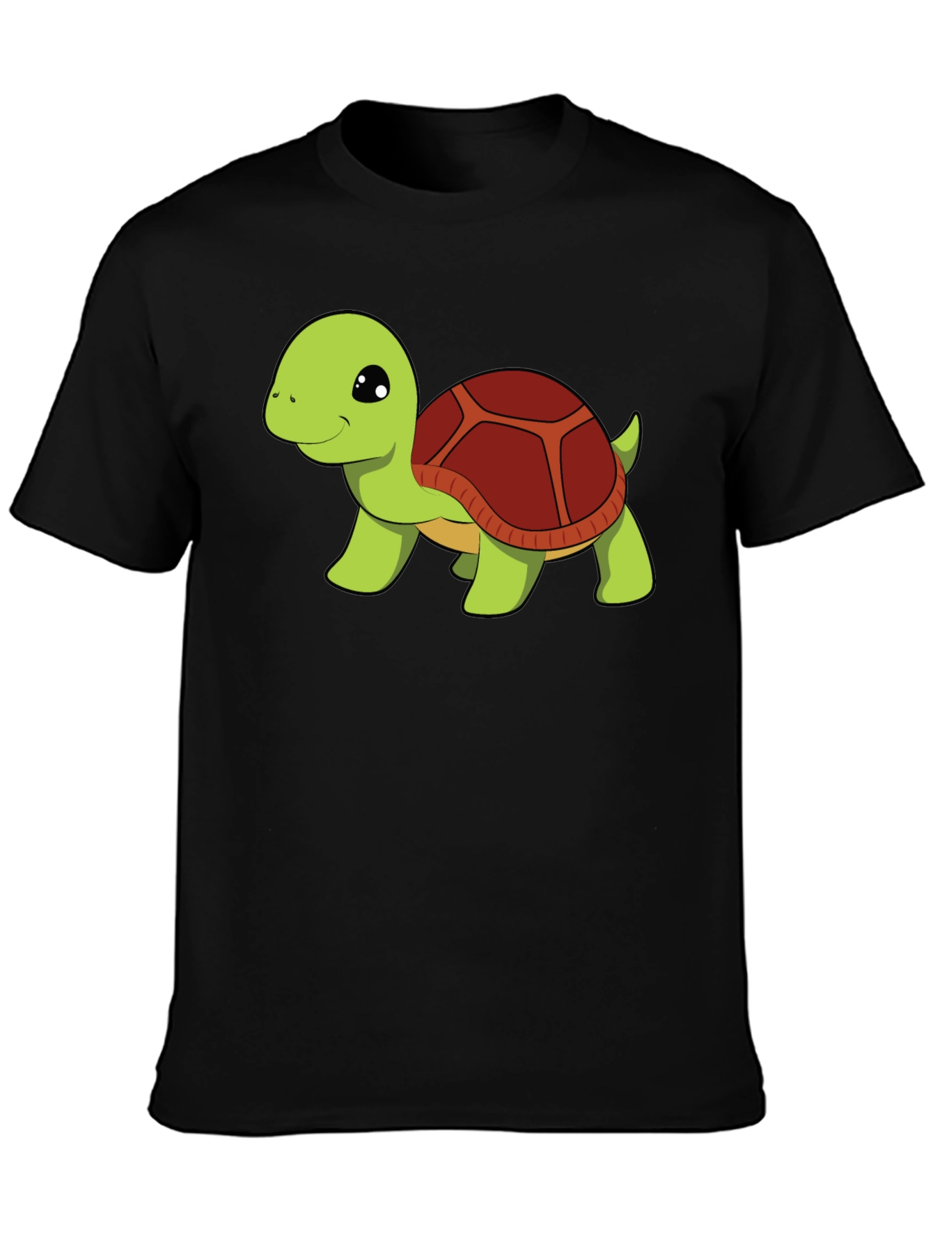 Black Cute Turtle Graphic Tee - Black Cotton T-Shirt view 3
