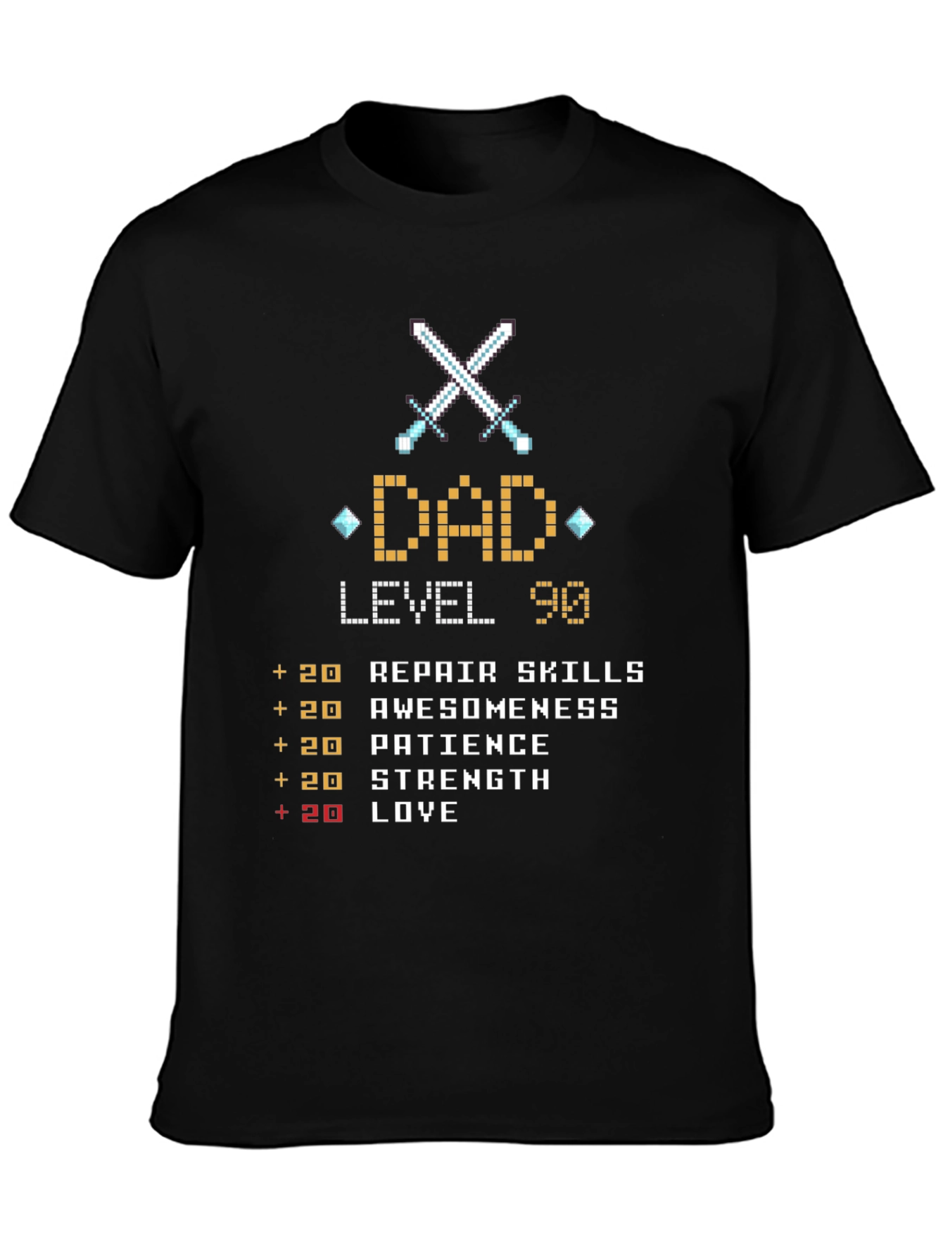 Black Dad Level 90 Pixel Art Black T-Shirt view 3