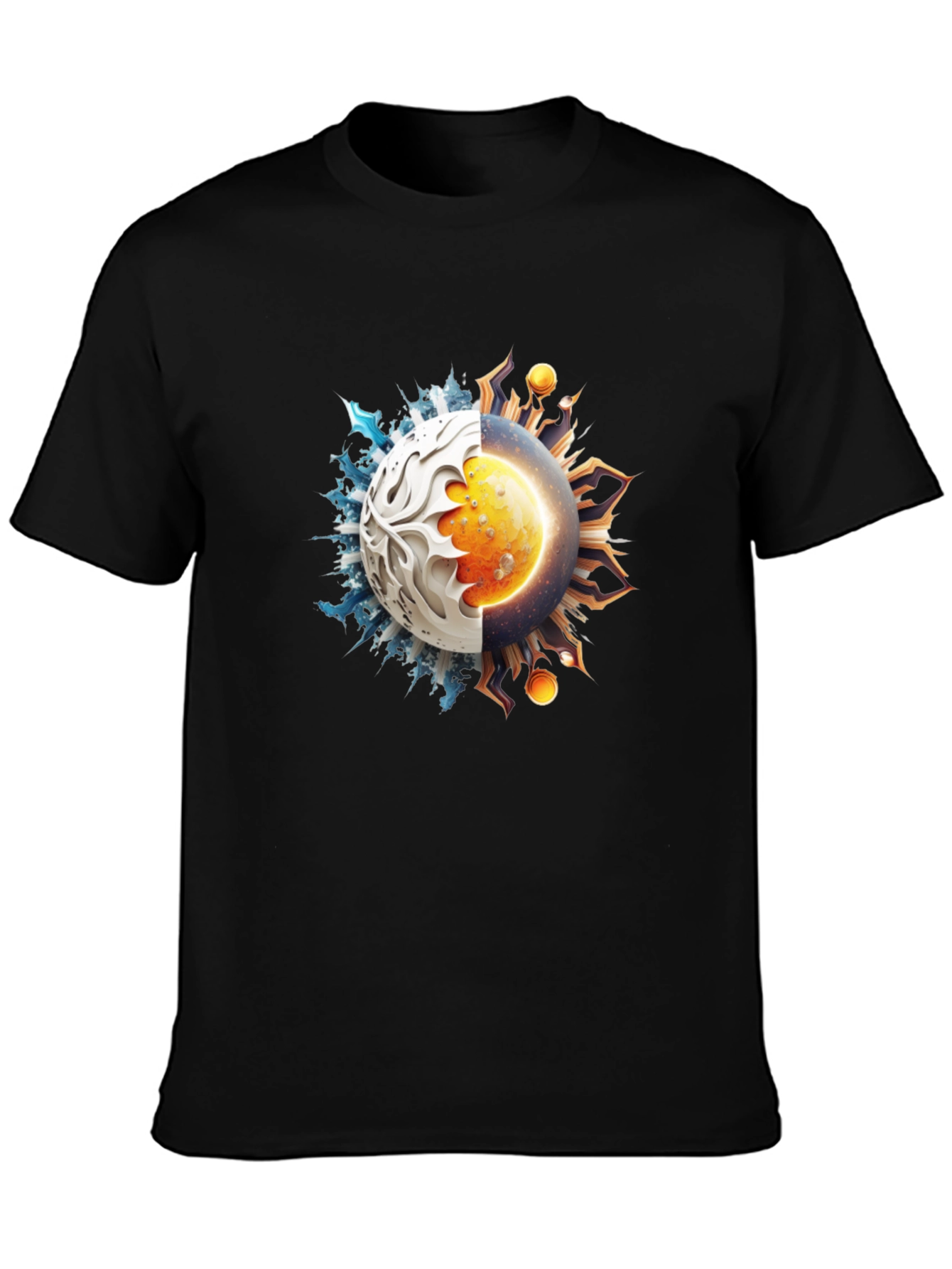 Black Yin Yang Sun and Ice Planet Graphic Tee view 3
