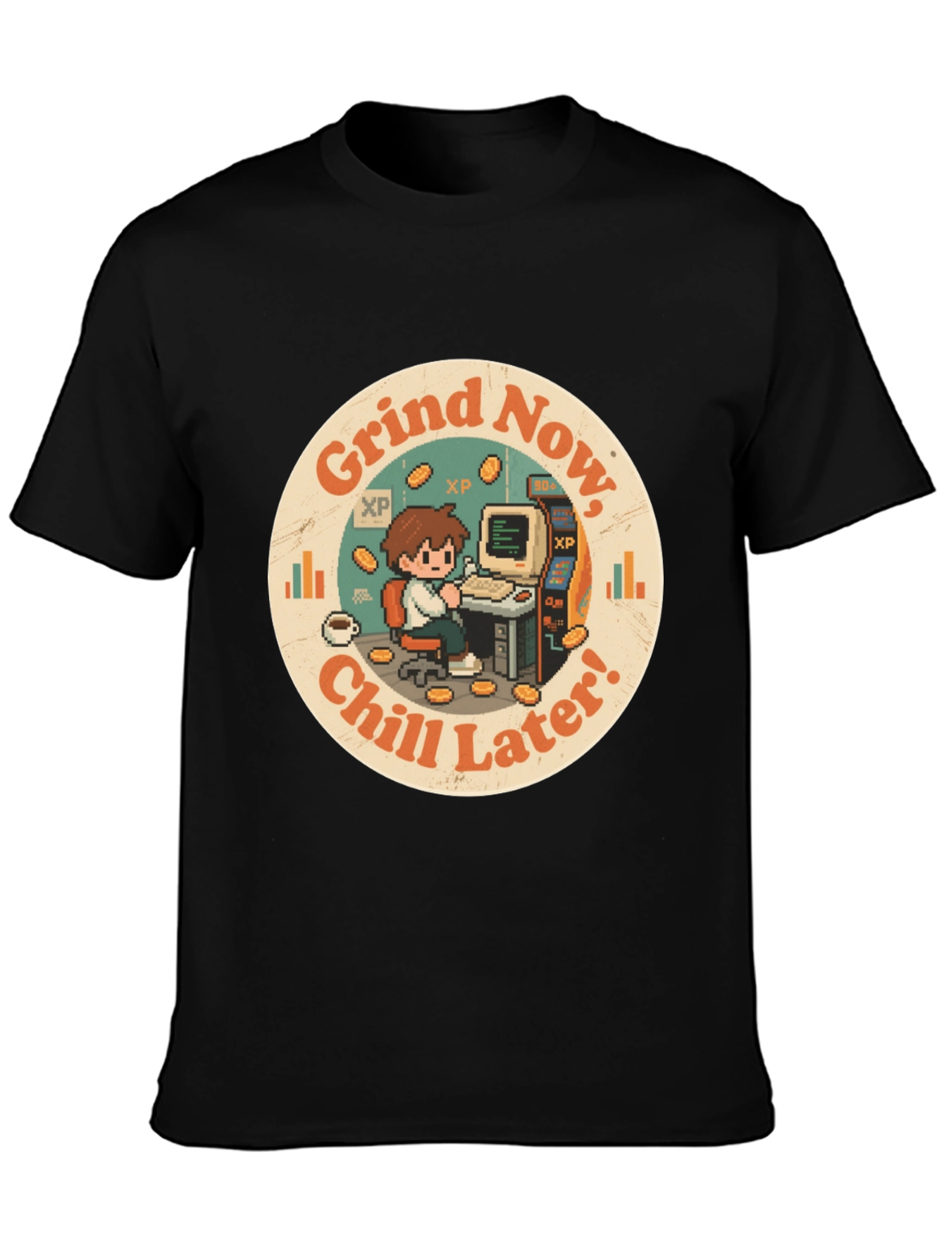 Black Grind Now, Chill Later T-Shirt - Gamer Style view 3