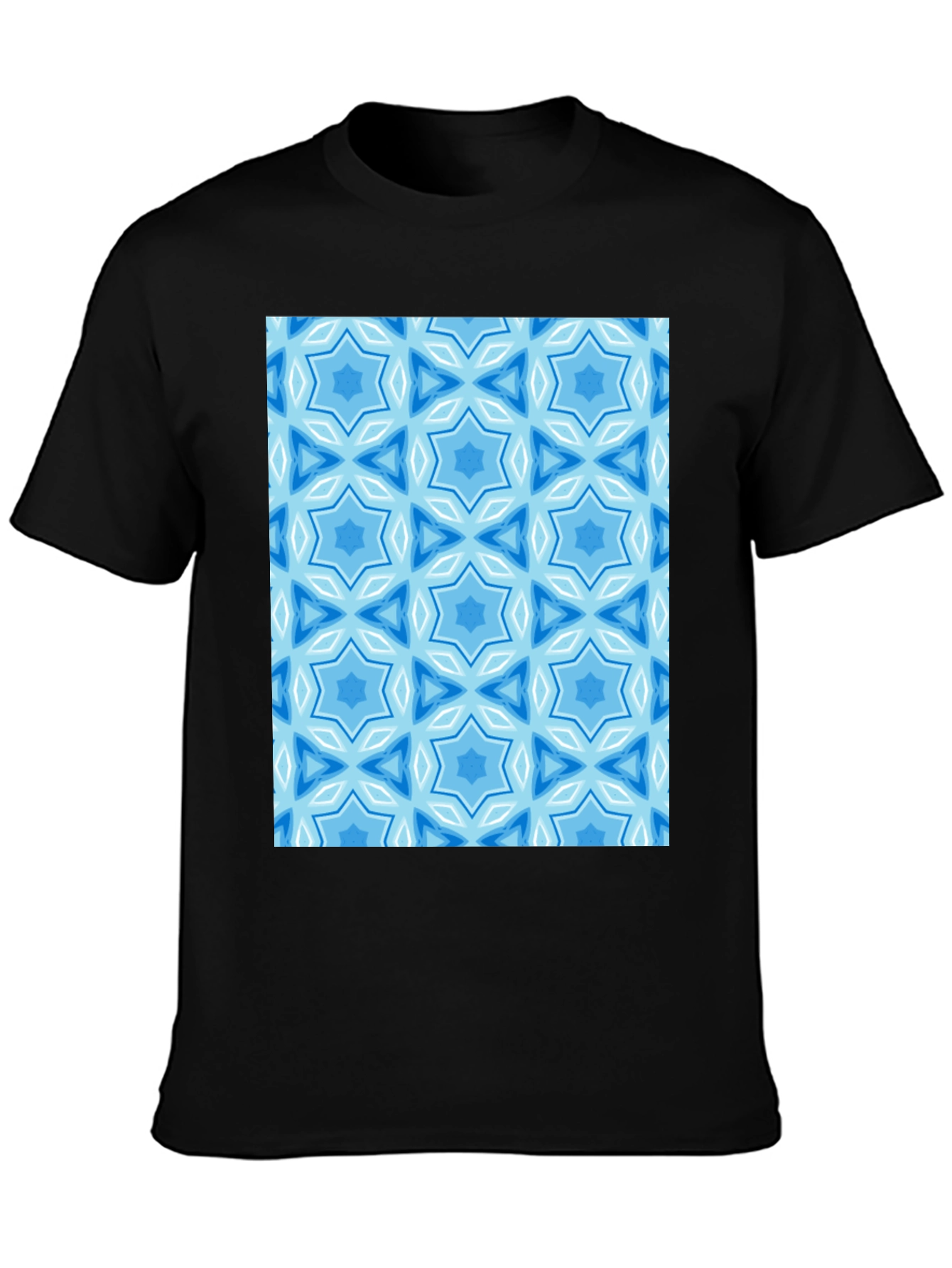 Black Blue Starburst Pattern Black T-Shirt view 3