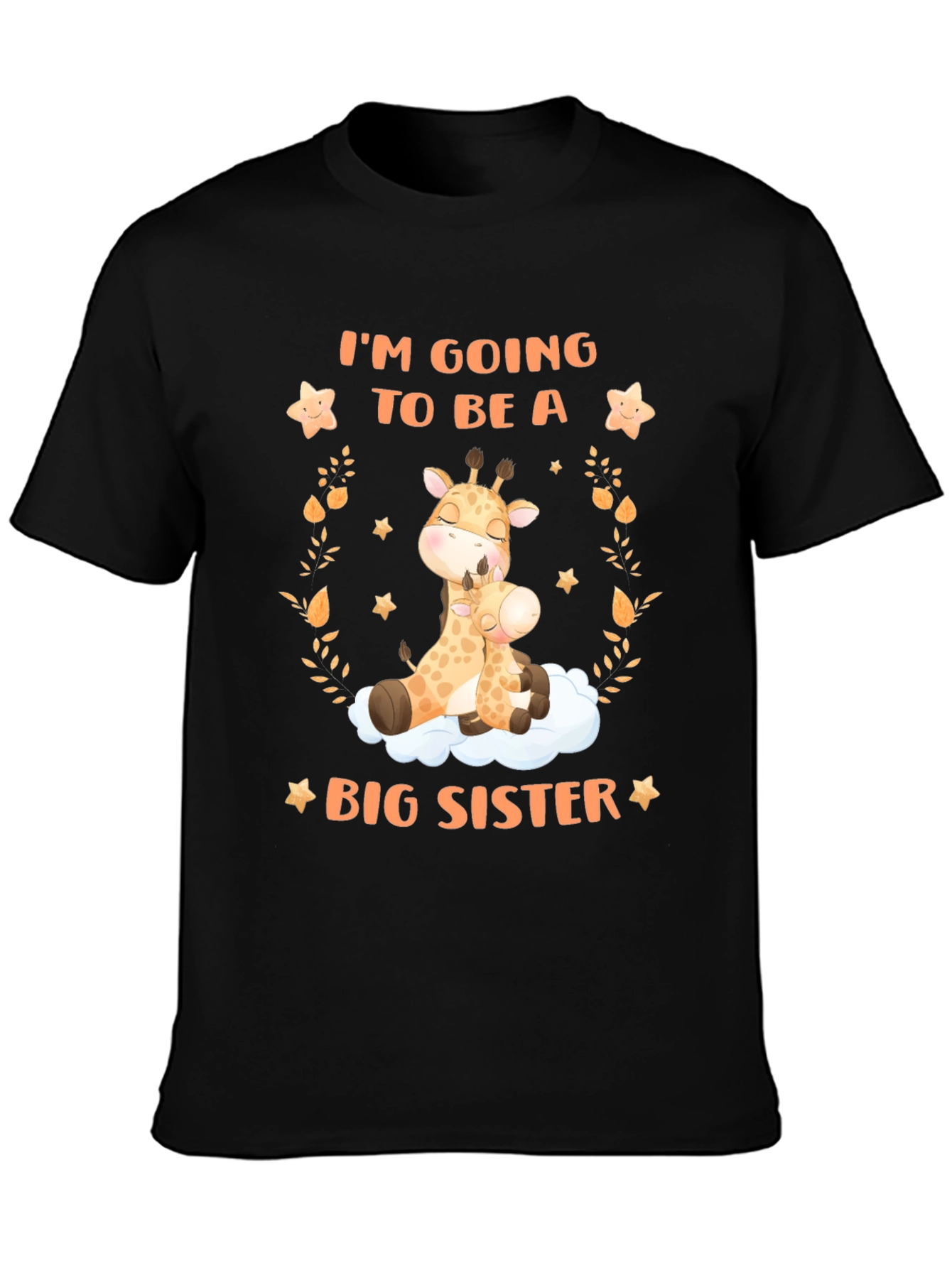 Black Big Sister Giraffe Graphic Tee - Baby Announcement view 3