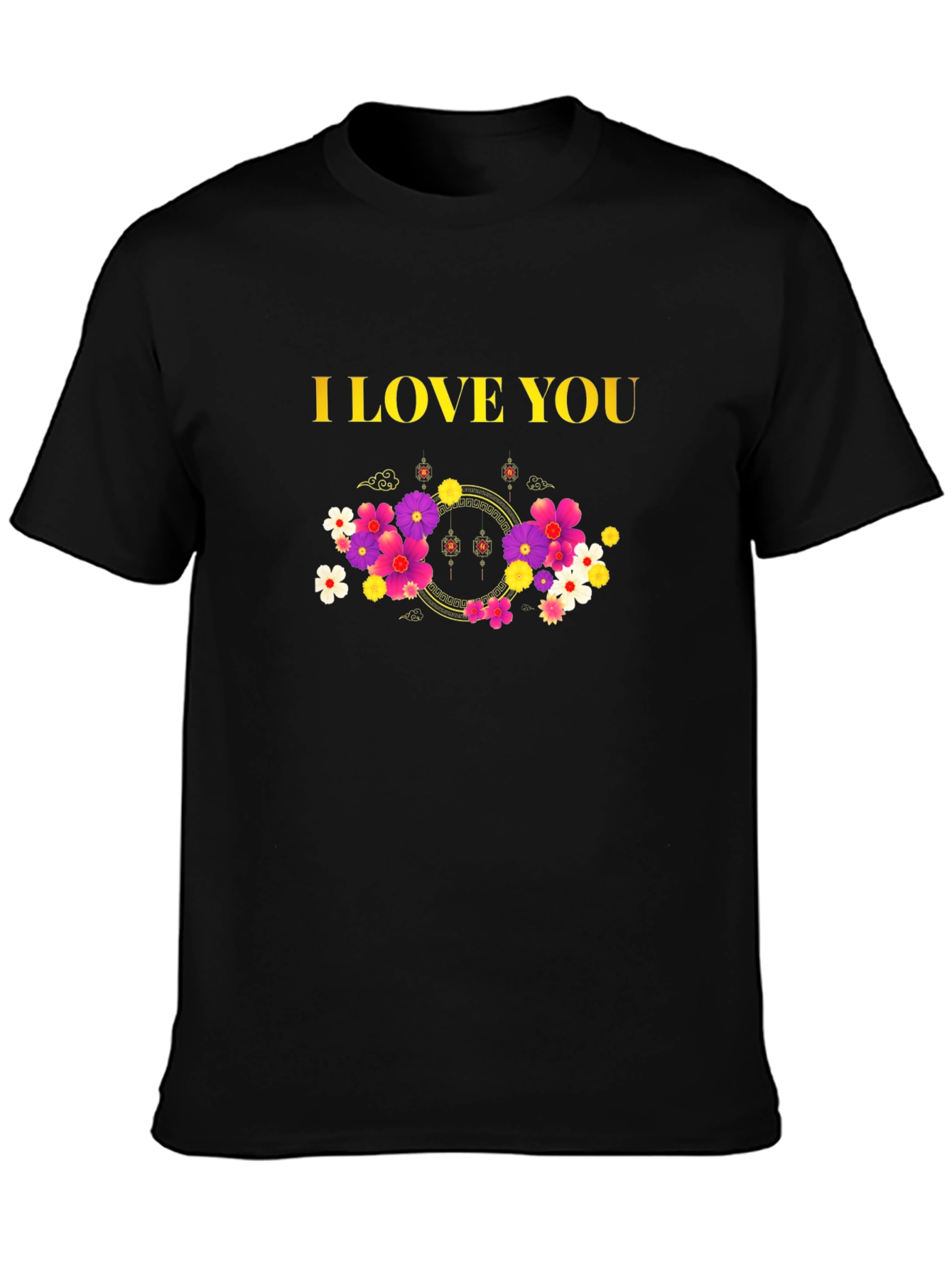 Black I Love You Floral Graphic Tee - Black view 3