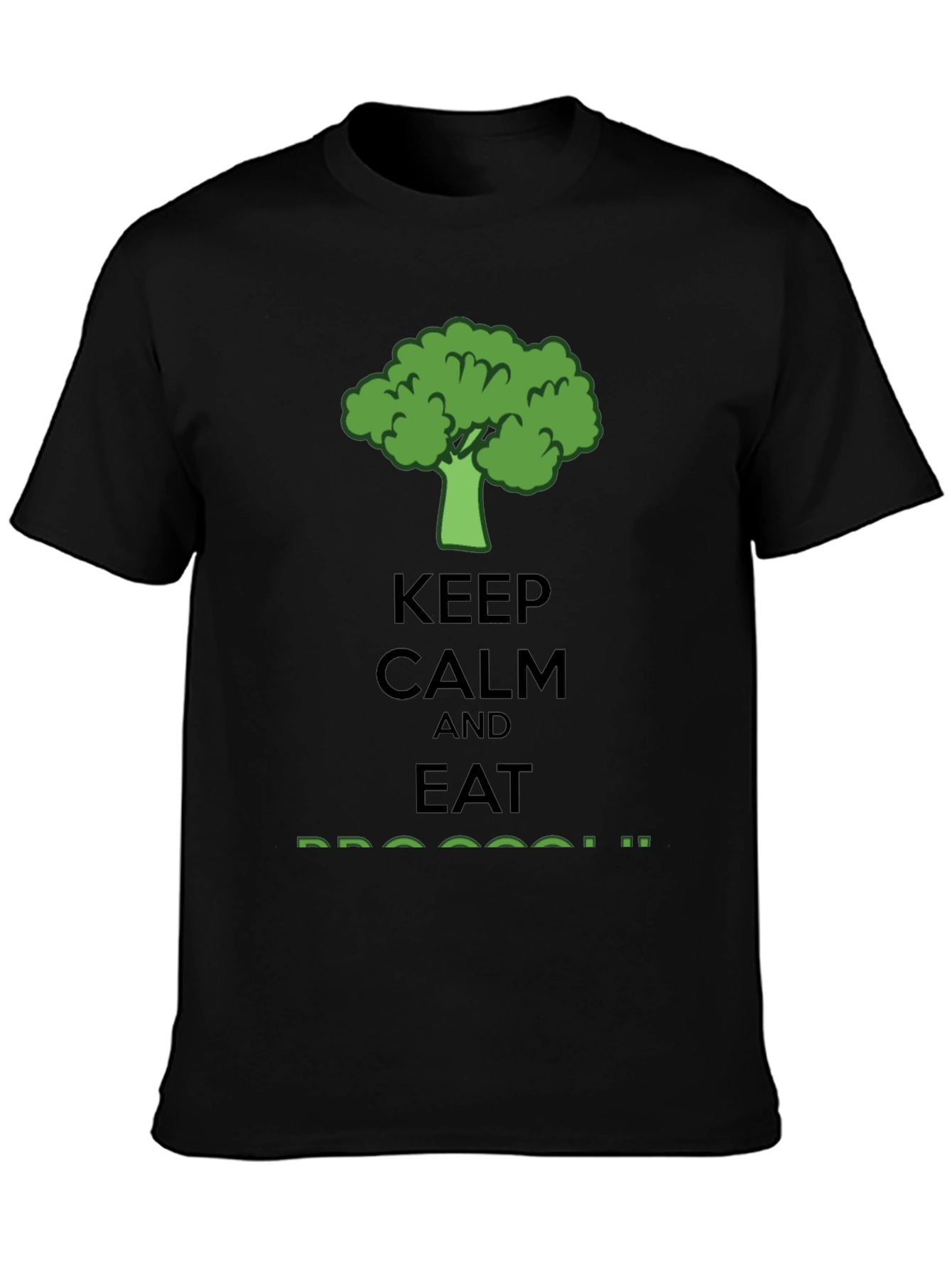 Black Keep Calm Eat Broccoli T-Shirt - Funny Vegan Tee view 3