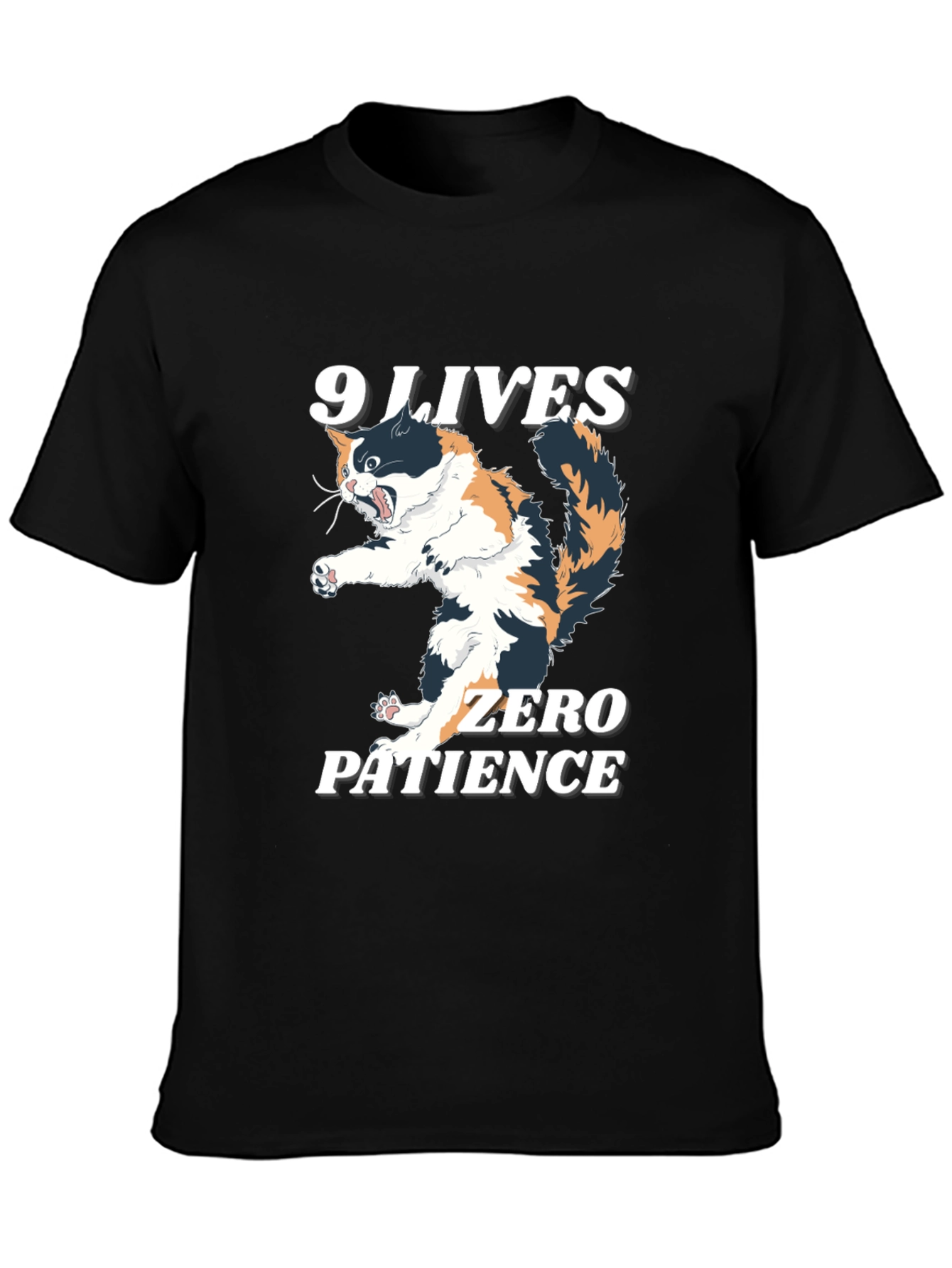 Black 9 Lives Zero Patience Cat Graphic Tee view 3