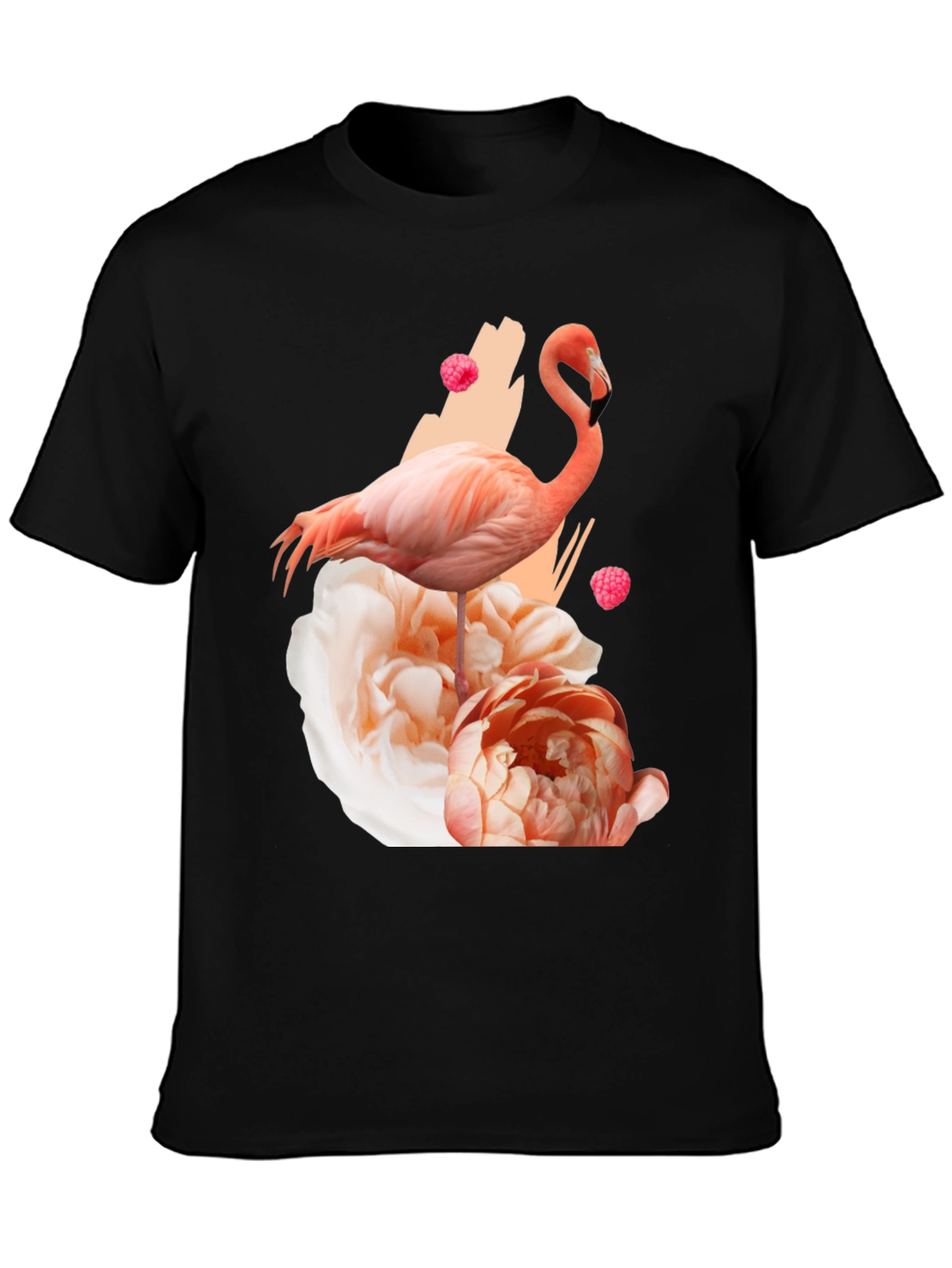 Black Flamingo Floral Graphic Black T-Shirt view 3