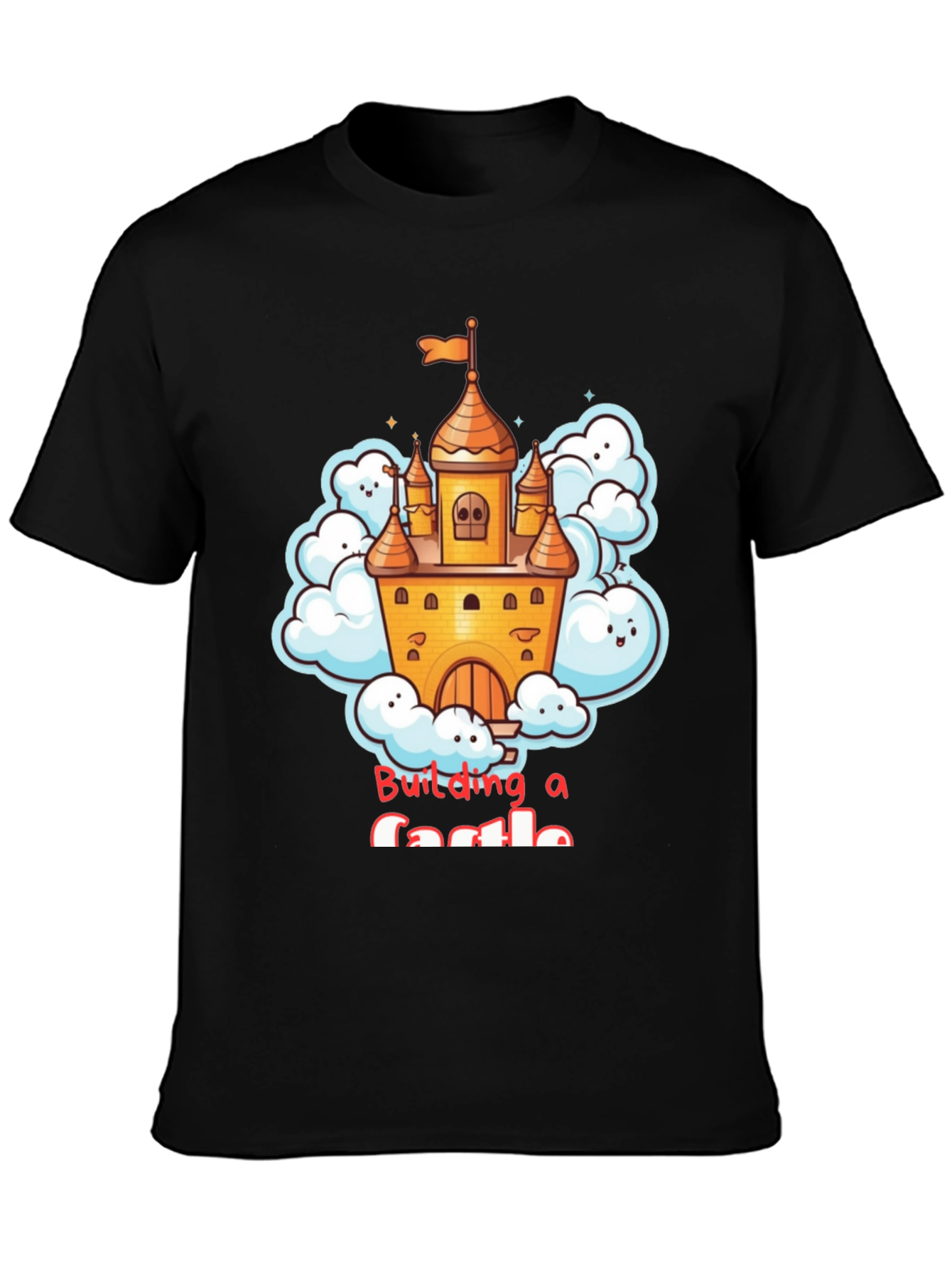 Black Building a Castle T-Shirt - Fun Cartoon Design view 3