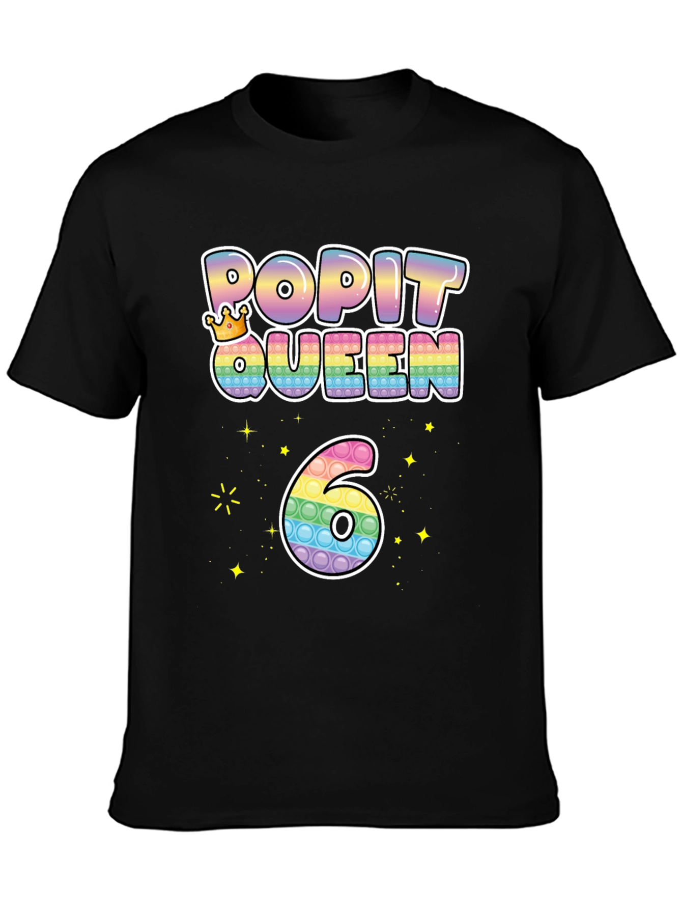 Black Pop It Queen 6th Birthday T-Shirt view 3
