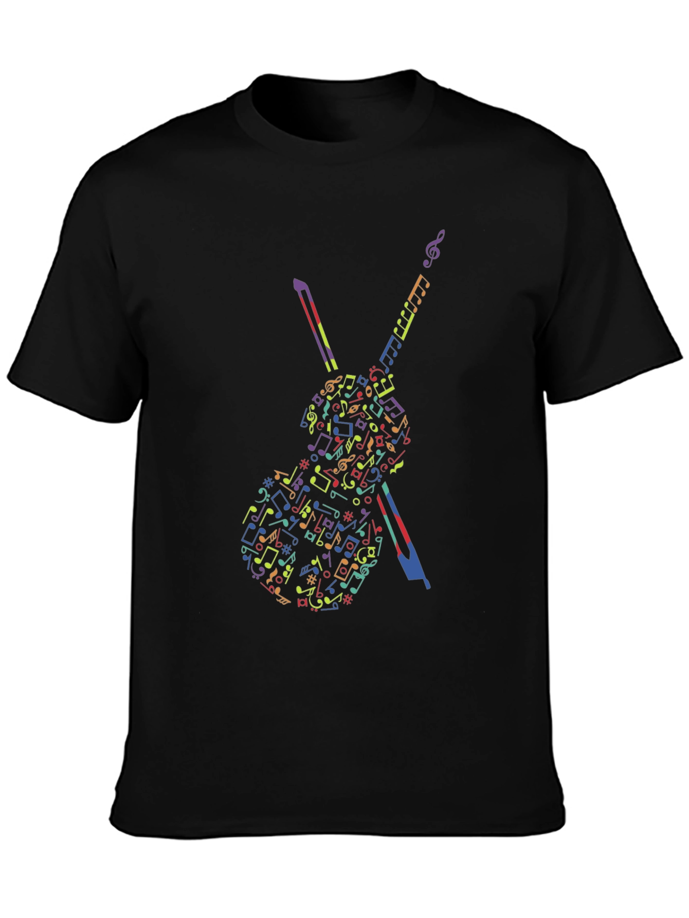 Black Musical Notes Violin Graphic Tee - Black view 3