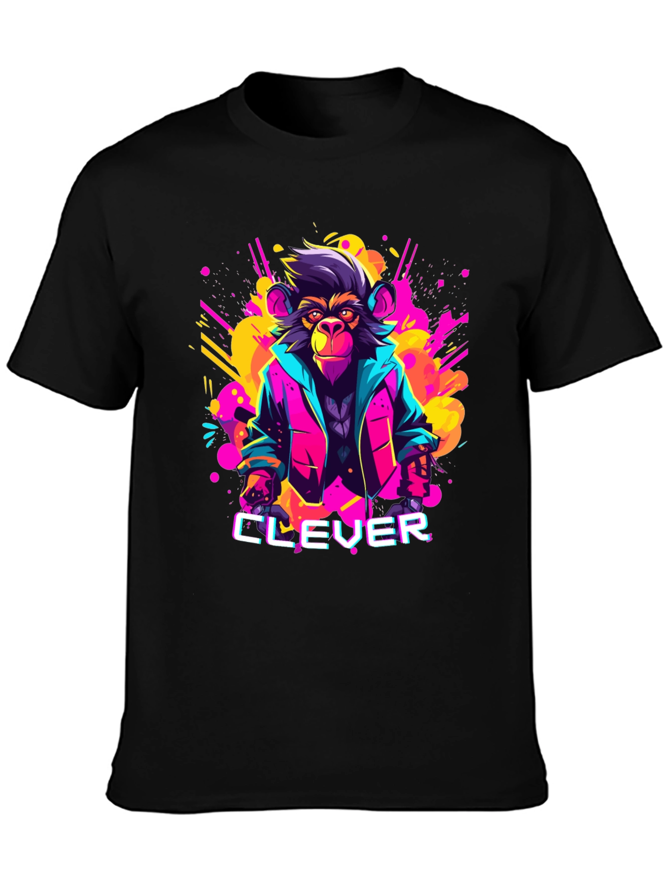Black Clever Monkey Graphic Tee - Retro 80s Style view 3