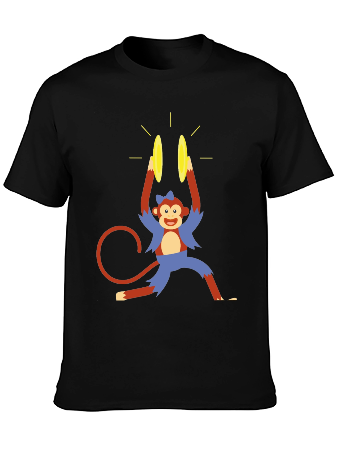 Black Monkey Cymbal T-Shirt - Funny Cartoon Design view 3