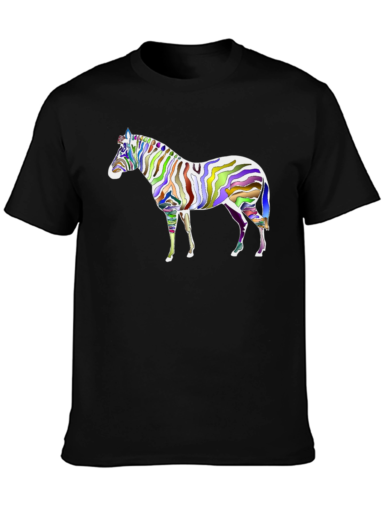 Black Colorful Zebra Graphic Black T-Shirt view 3
