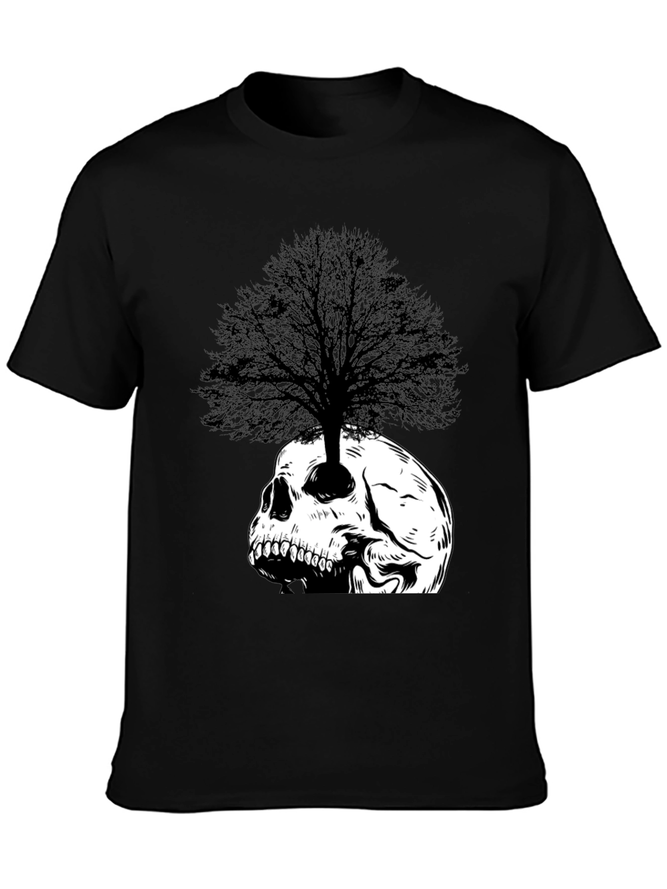 Black Skull Tree Graphic Tee - Black Cotton T-Shirt view 3