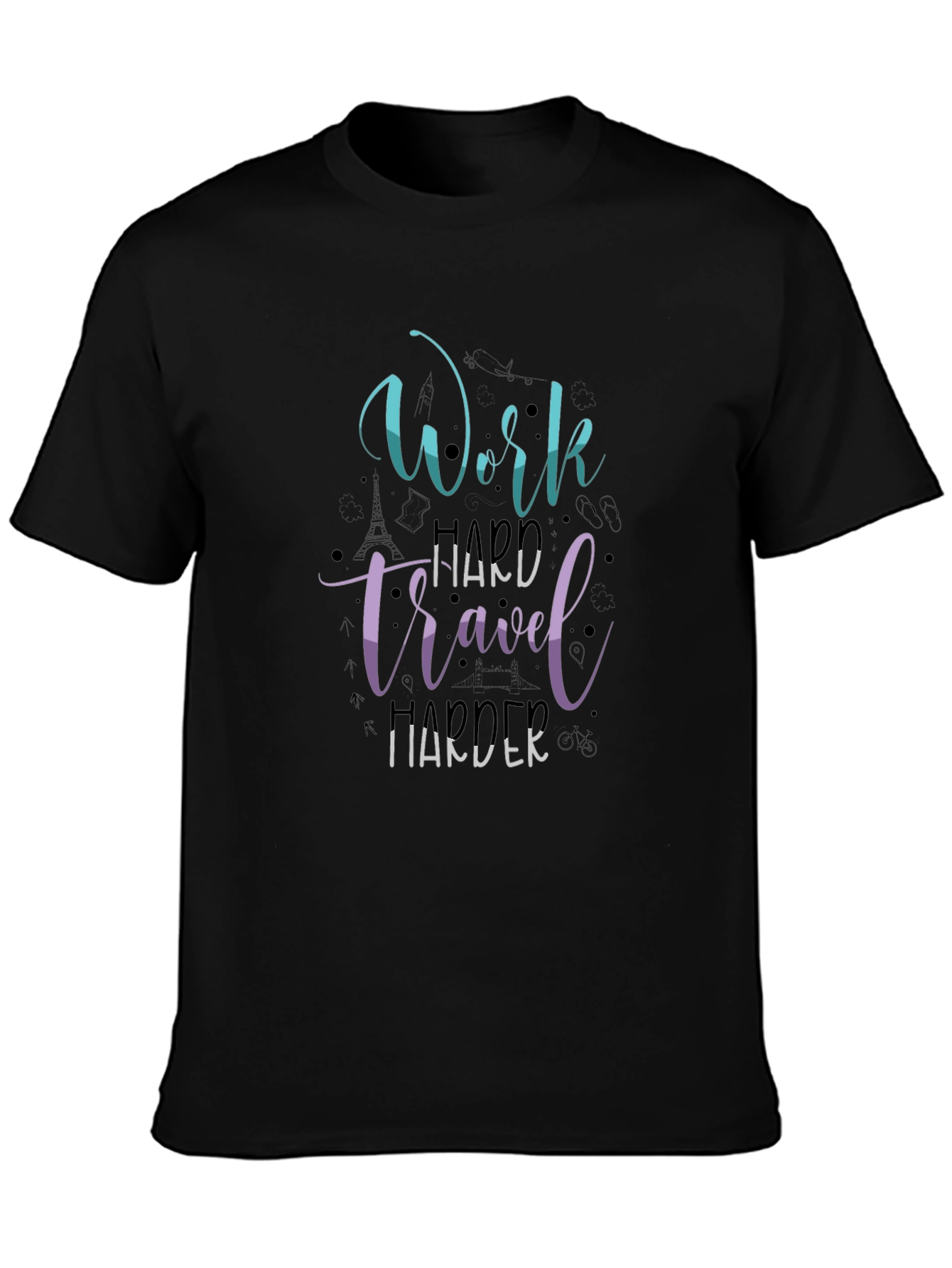 Black Work Travel Harder Graphic T-Shirt view 3