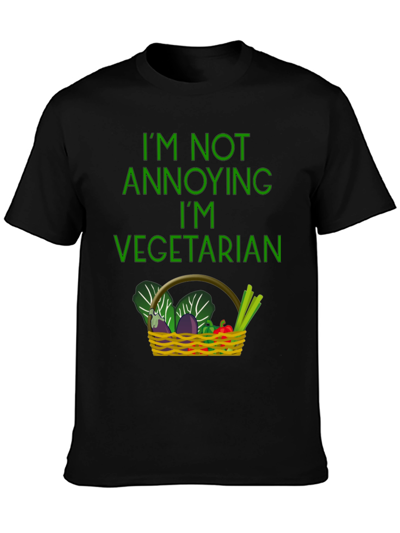 Black Funny Vegetarian T-Shirt - Basket of Veggies view 3