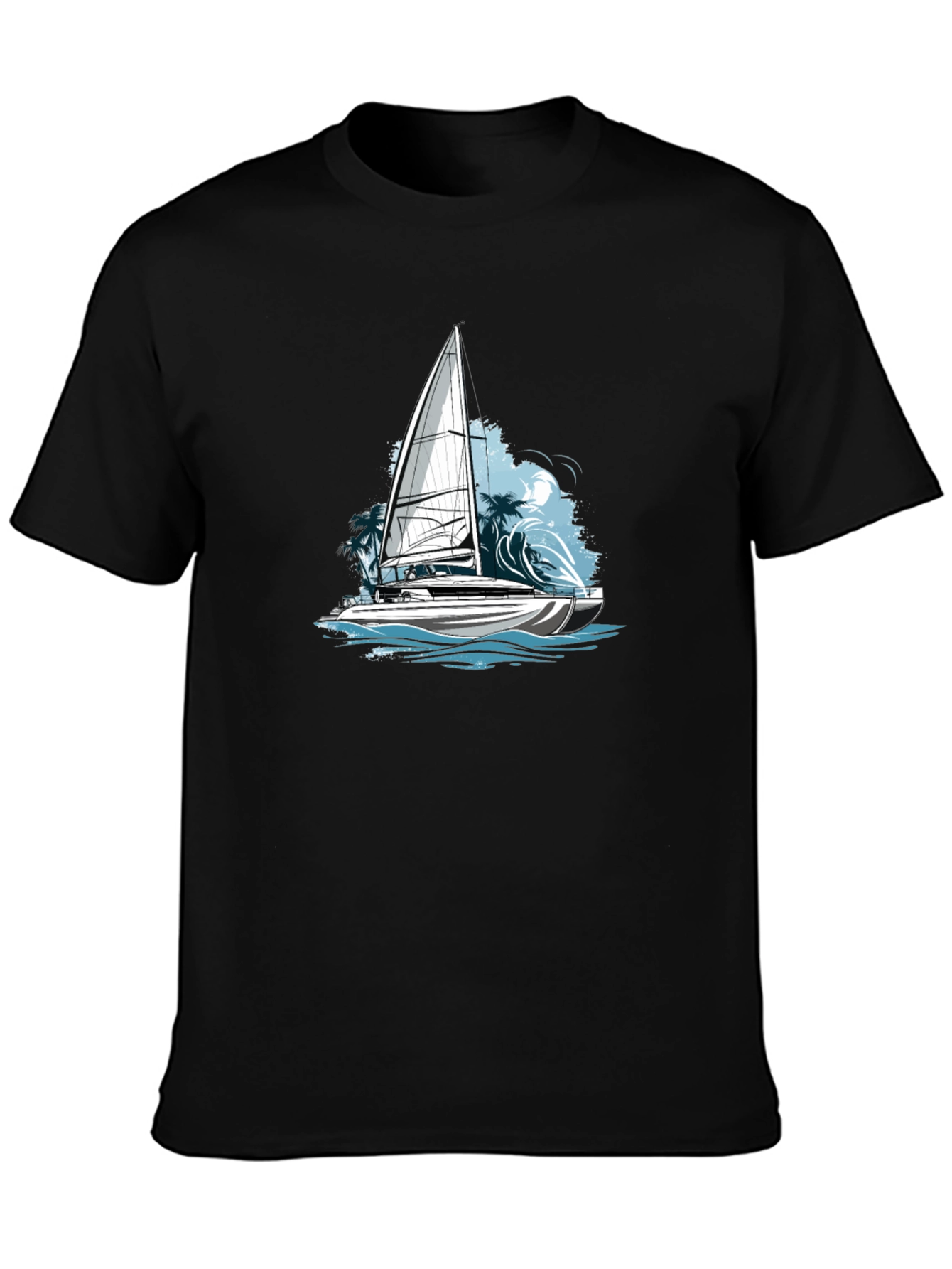 Black Nautical Sailboat Graphic Tee - Black Cotton Blend view 3