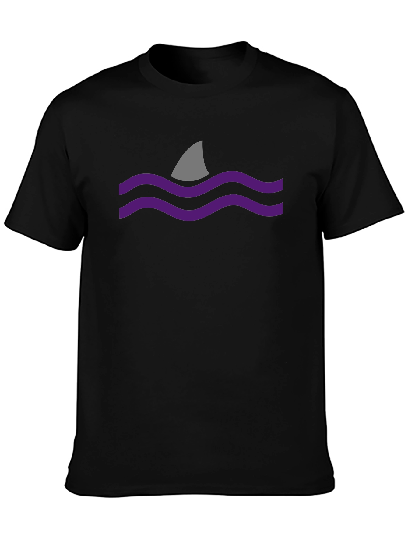 Black Shark Fin Waves Graphic Black T-Shirt view 3