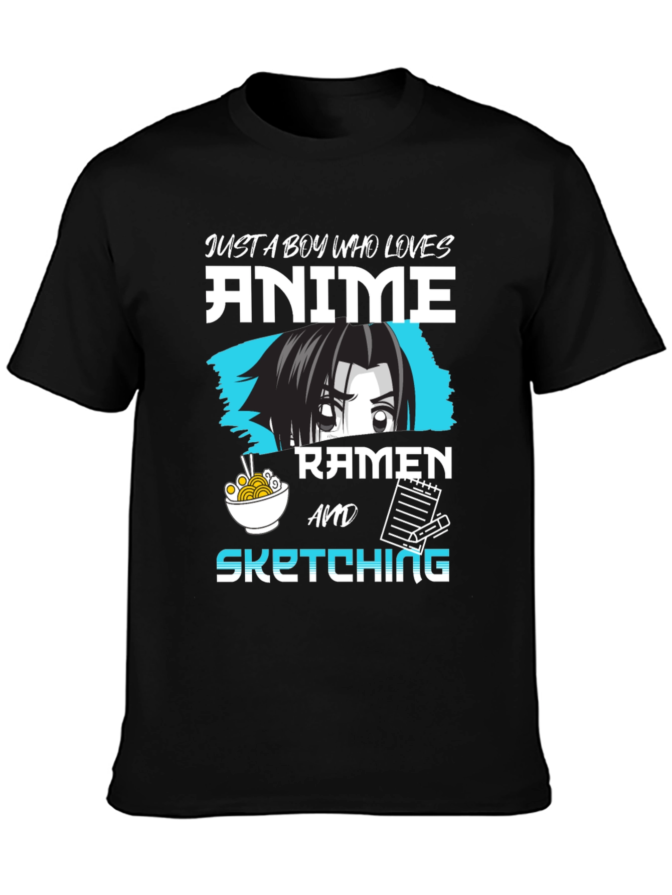 Black Anime Ramen Sketching Graphic Tee - Just a Boy Who Loves view 3