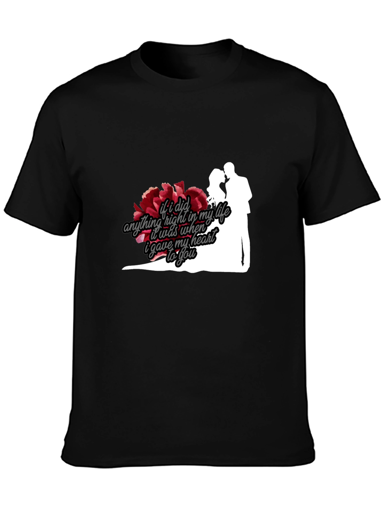 Black Romantic Couple Silhouette T-Shirt view 3