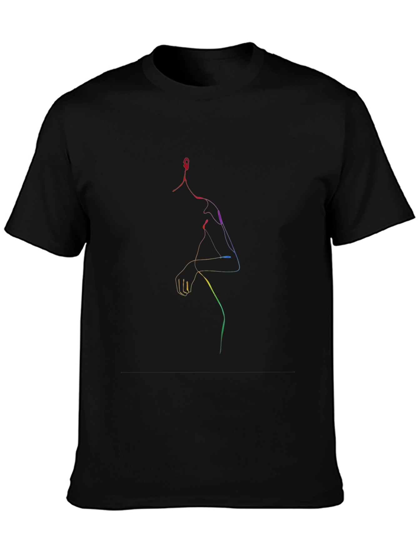 Black Rainbow Line Art Tee - Minimalist Graphic T-Shirt view 3