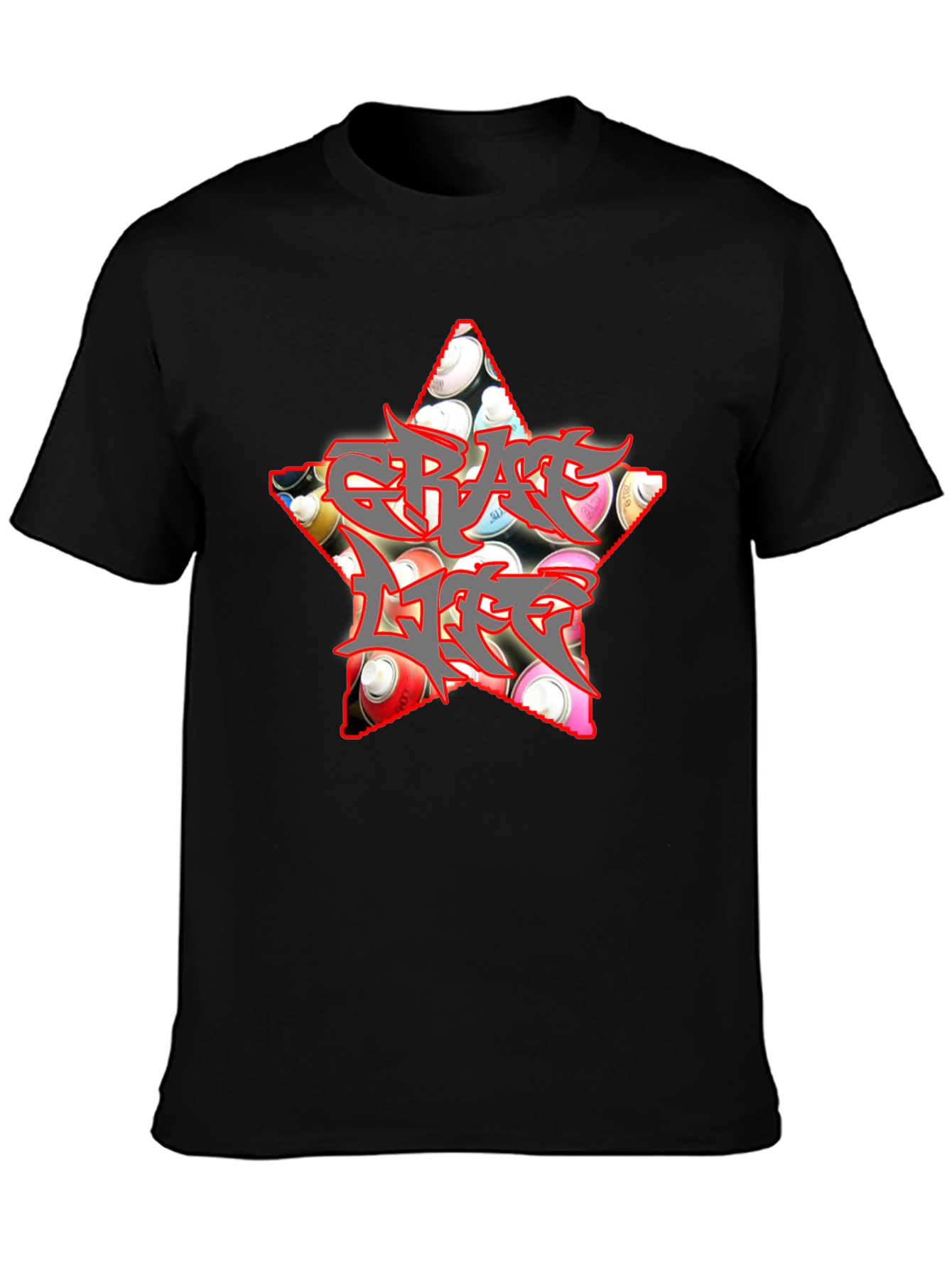 Black Graffiti Life Star T-Shirt - Unique Graphic Tee view 3