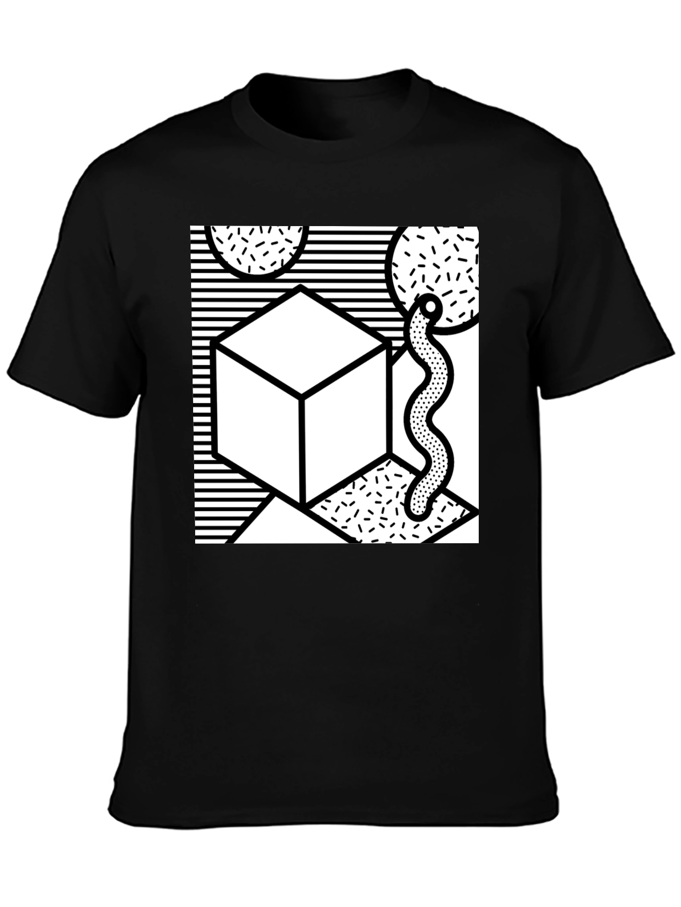 Black Geometric Pattern Black Tee view 3