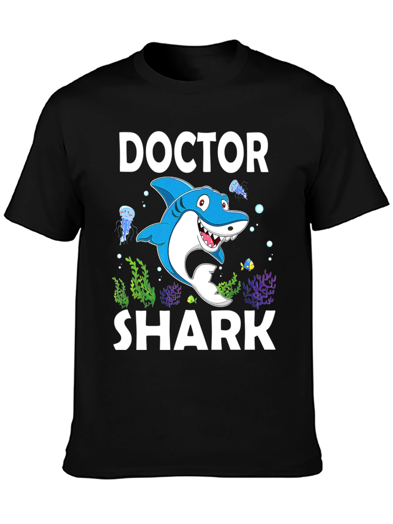Black Doctor Shark Graphic Tee - Funny Cartoon Shirt view 3