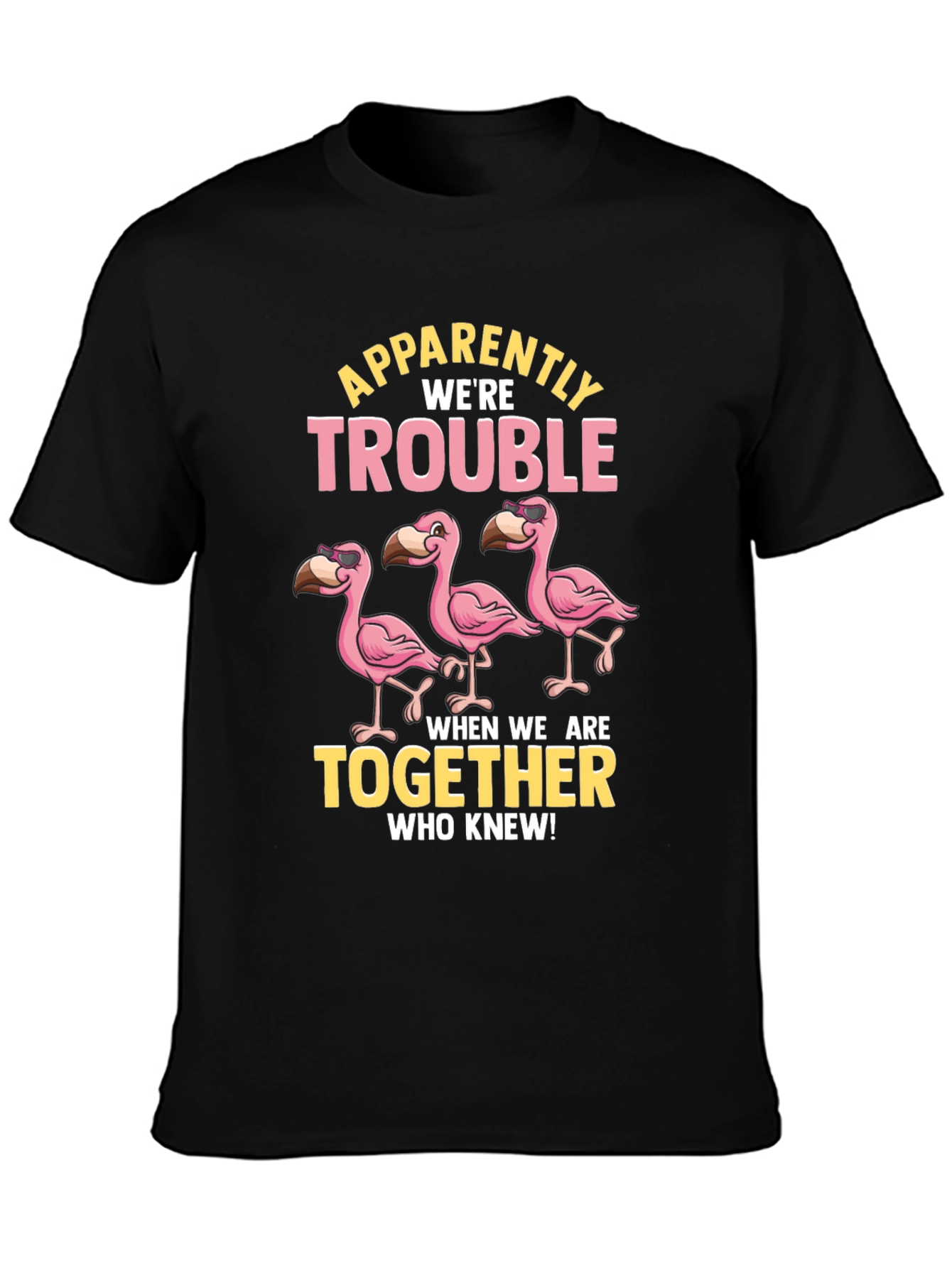 Black Funny Flamingo Trouble T-Shirt view 3