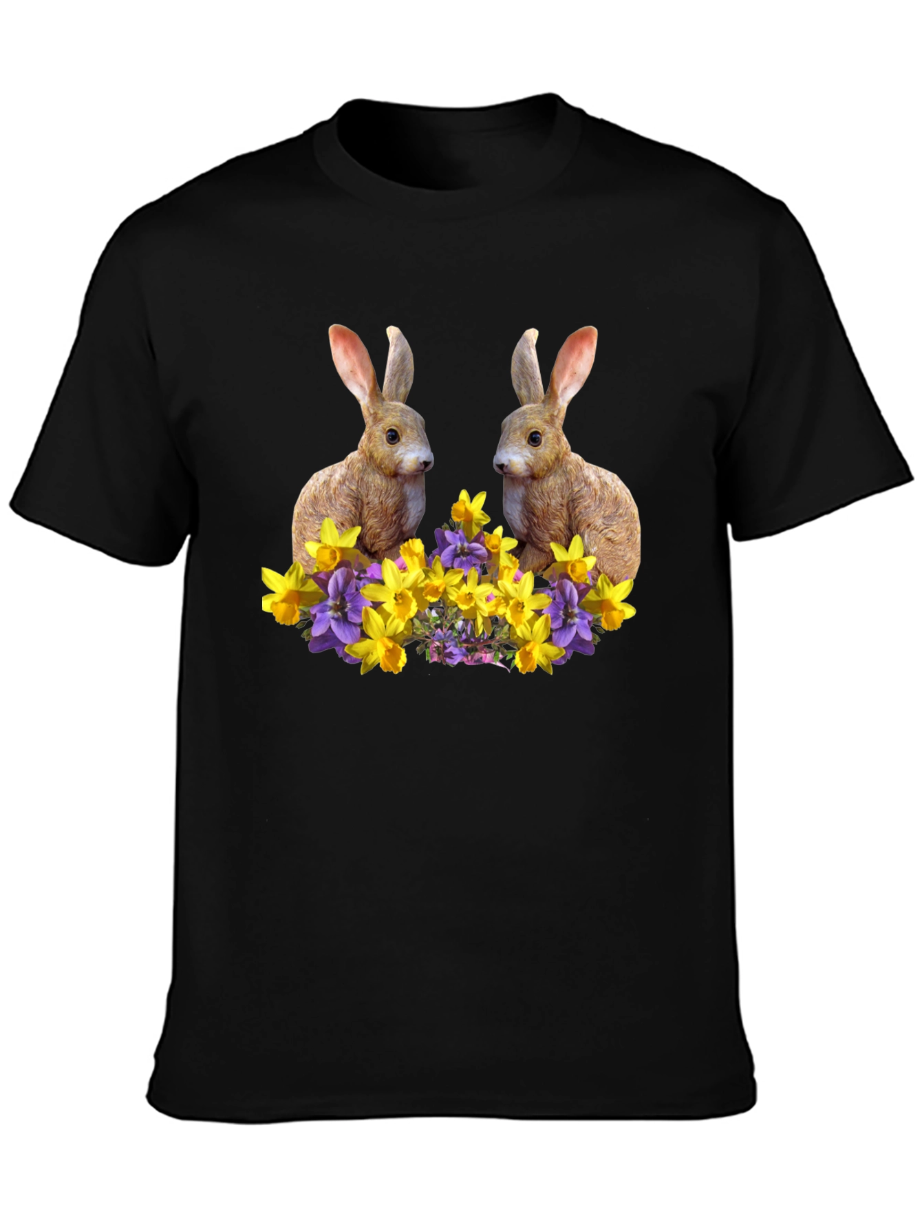 Black Bunny & Floral Print Black T-Shirt view 3
