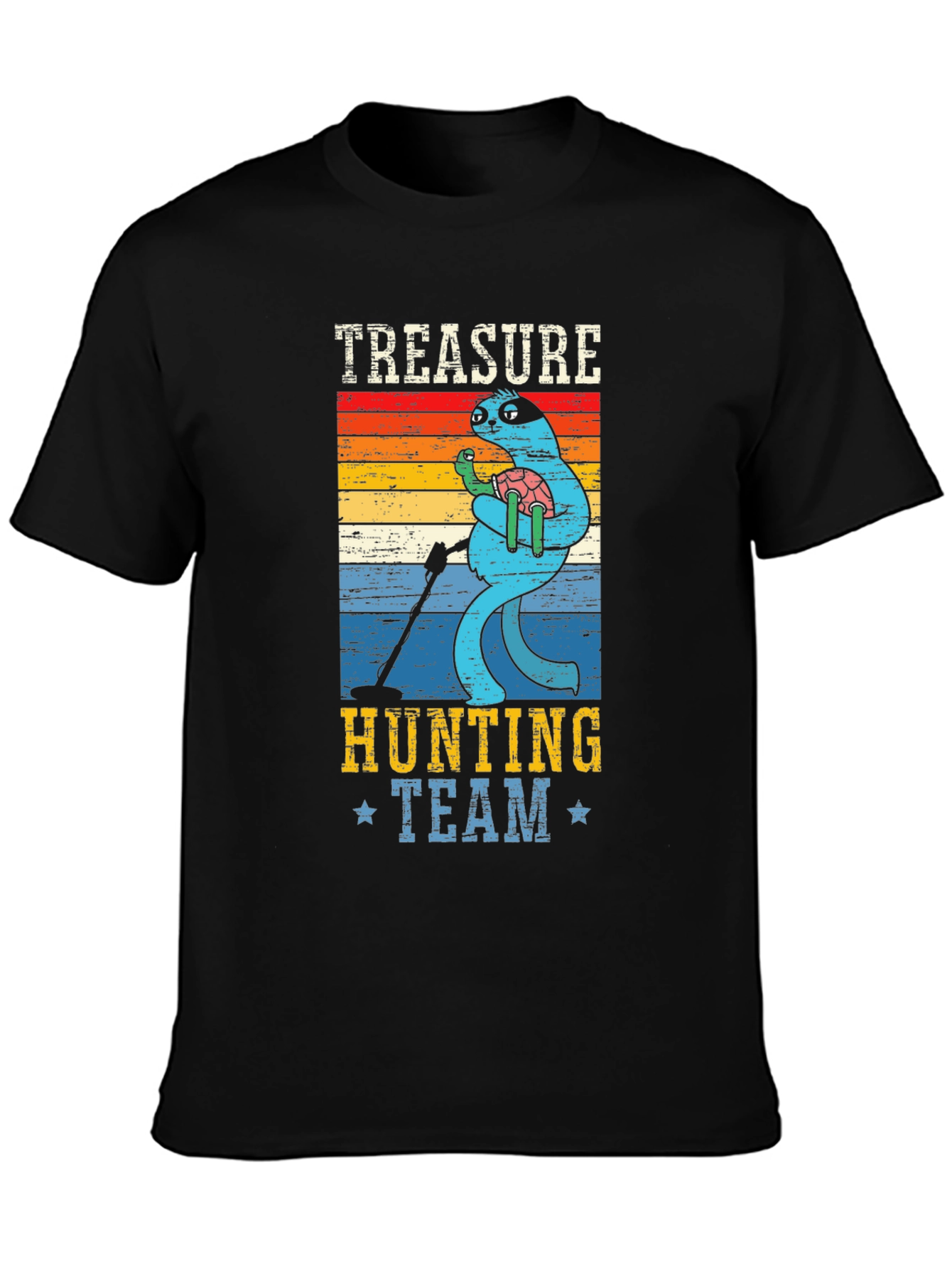 Black Treasure Hunting Team Sloth Graphic T-Shirt view 3