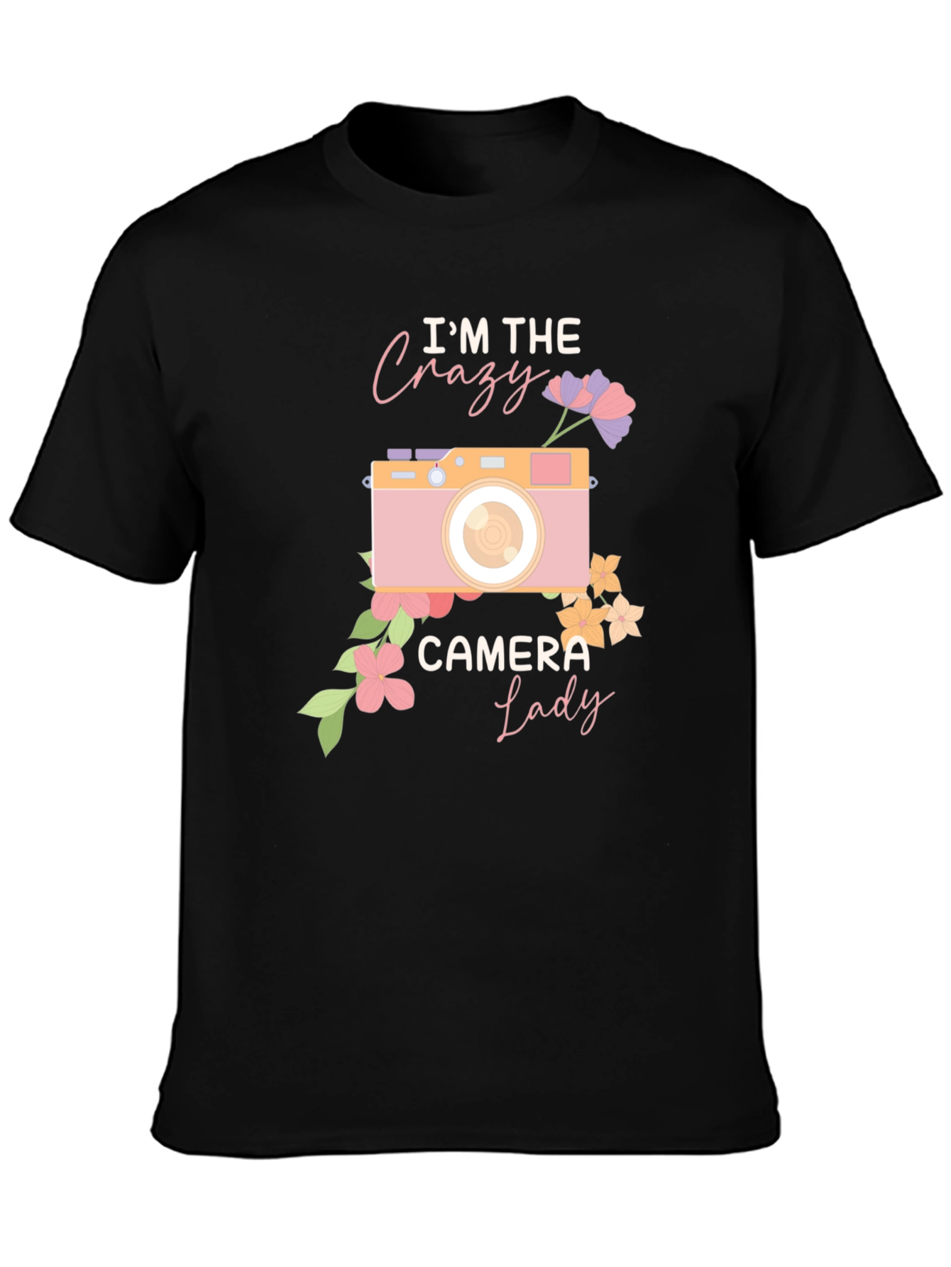 Black Crazy Camera Lady Graphic Tee view 3
