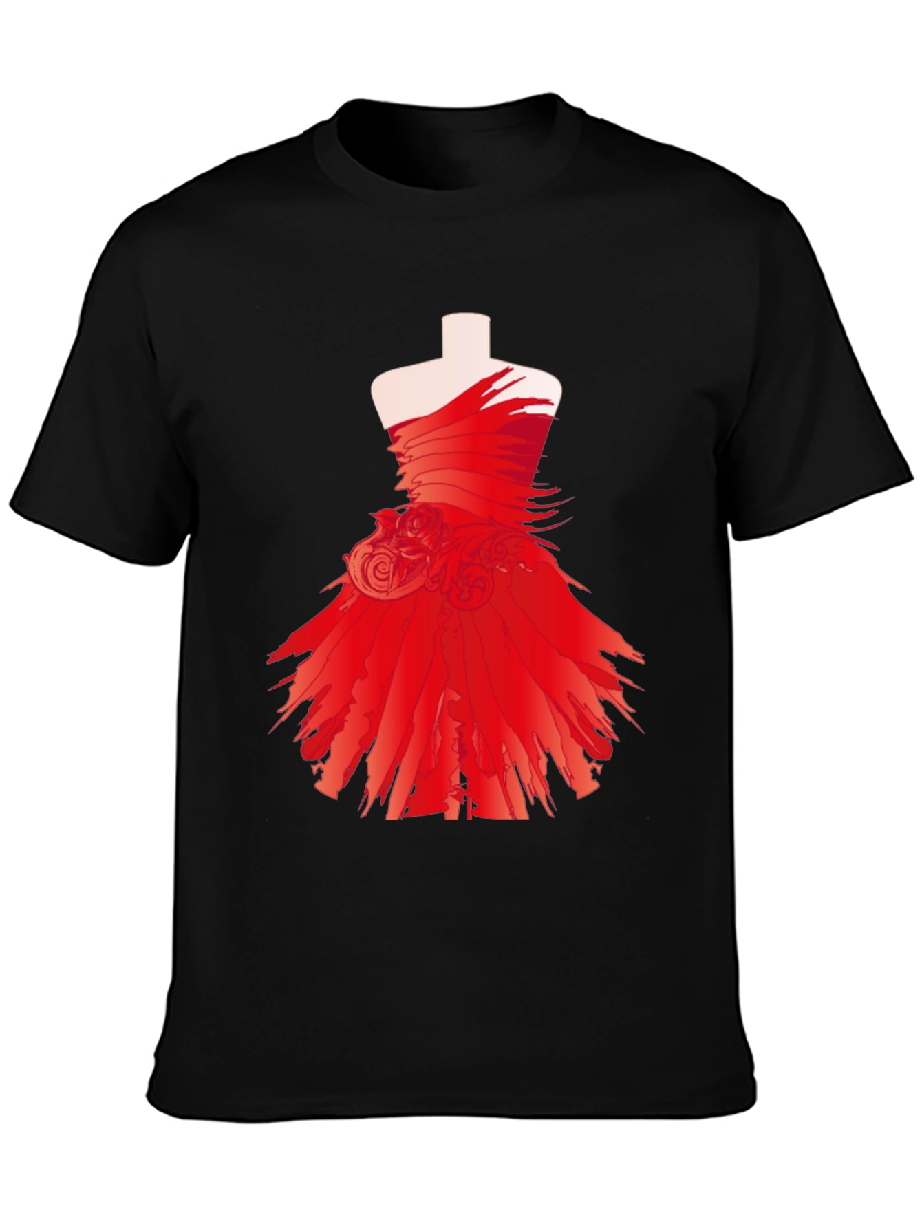 Black Statement Black Tee with Red Dress Design view 3