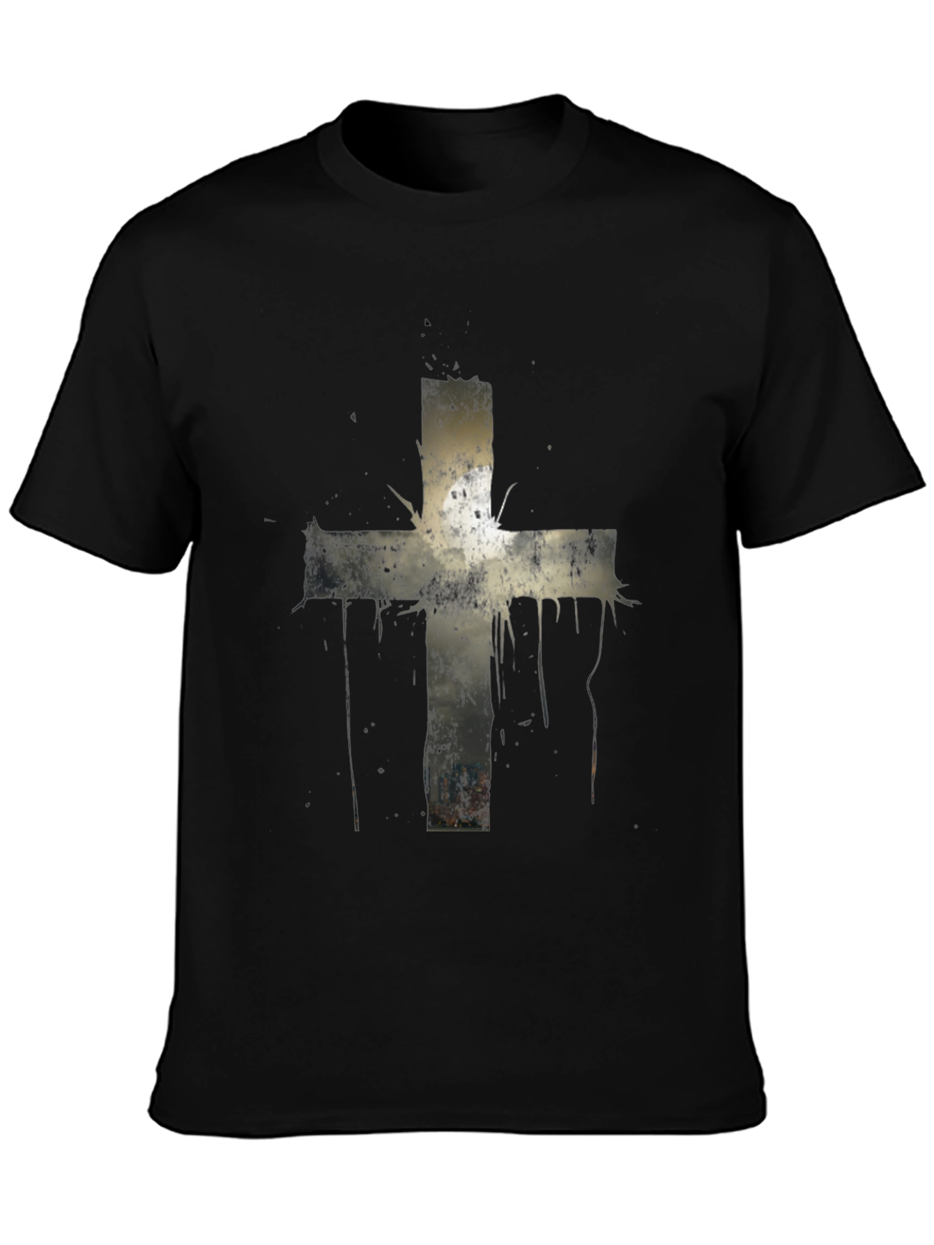 Black Grunge Cross Graphic Print Tee - Black view 3