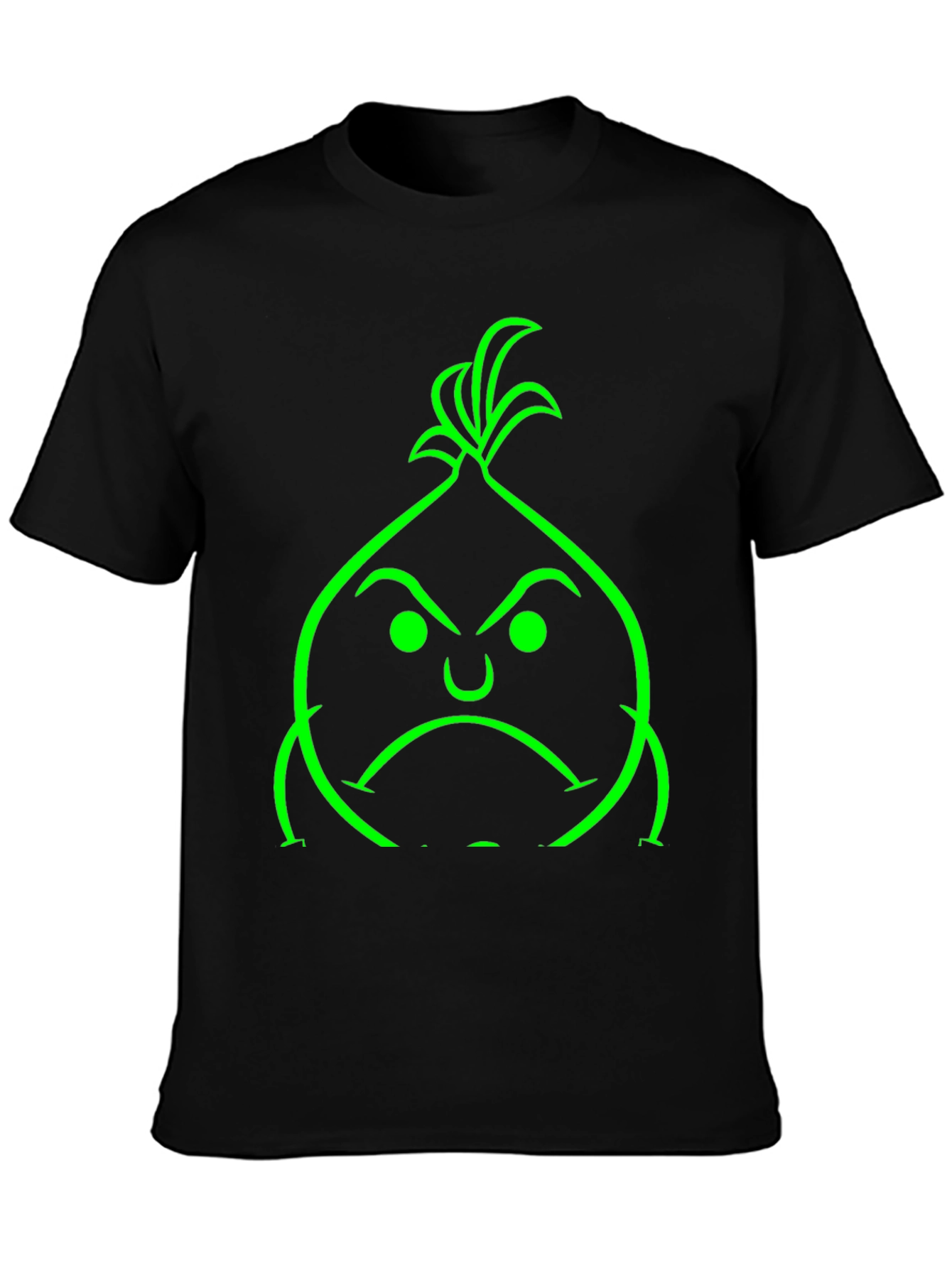 Black Grumpy Green Onion Graphic Tee - Black Cotton Blend view 3