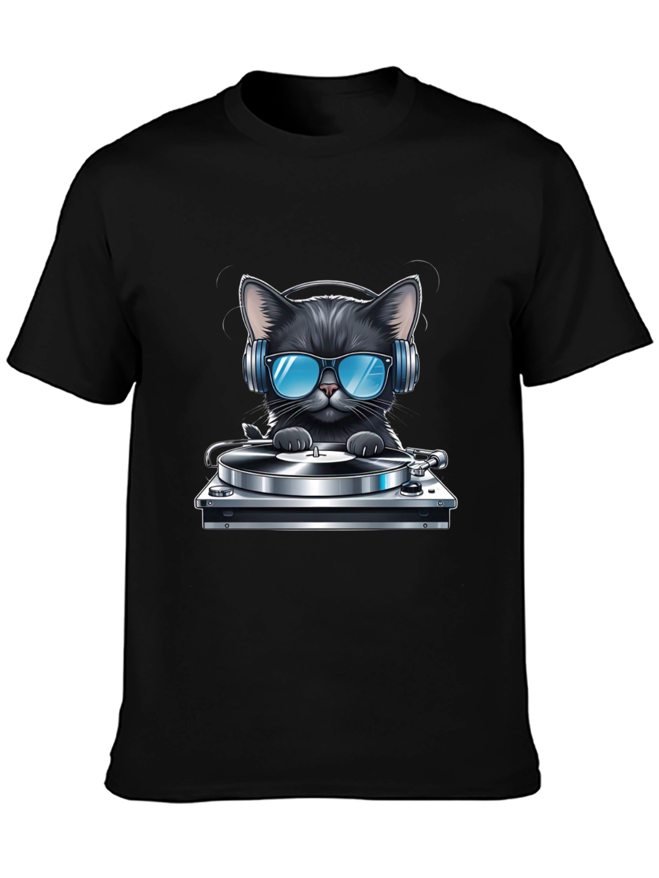 Black DJ Cat T-Shirt - Black view 3