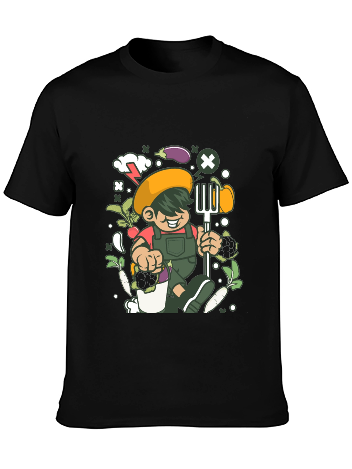 Black Gardener Cartoon T-Shirt, Black Unisex Tee view 3
