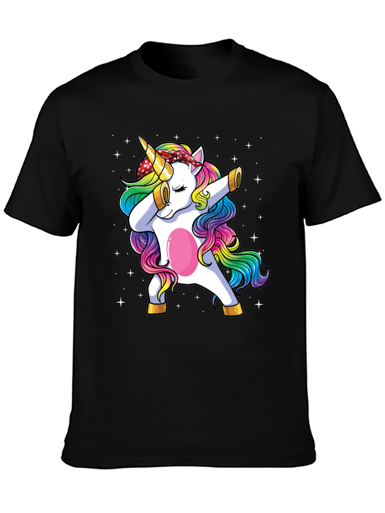 Black Dabbing Unicorn Graphic Tee - Men's Black T-Shirt view 3