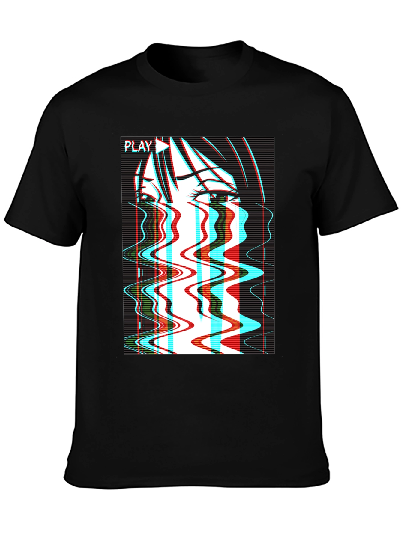 Black Glitch Anime T-Shirt - Vaporwave Aesthetic view 3