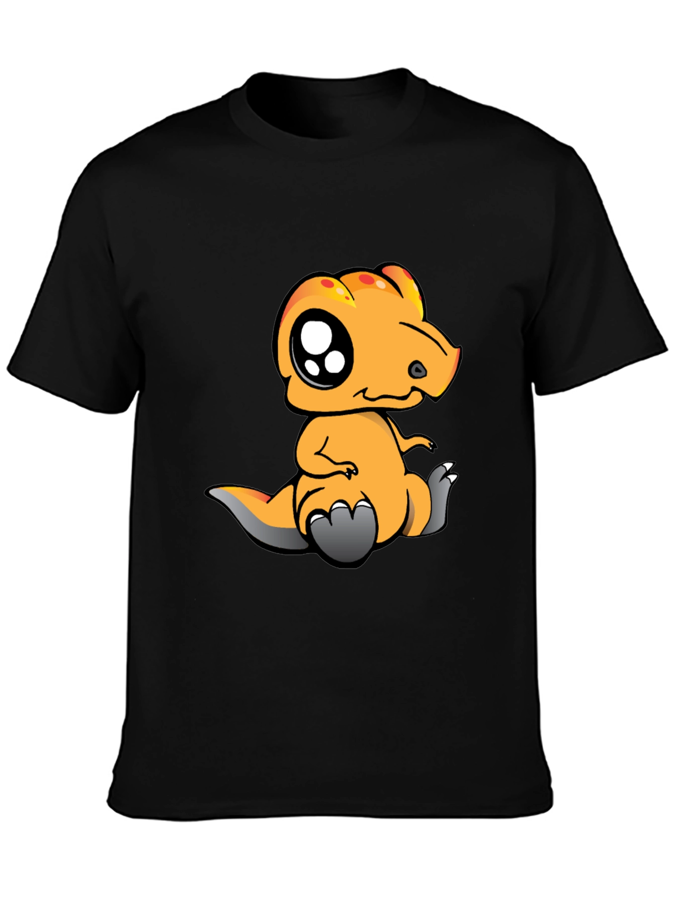 Black Cartoon Dinosaur Graphic Tee - Black Cotton T-Shirt view 3