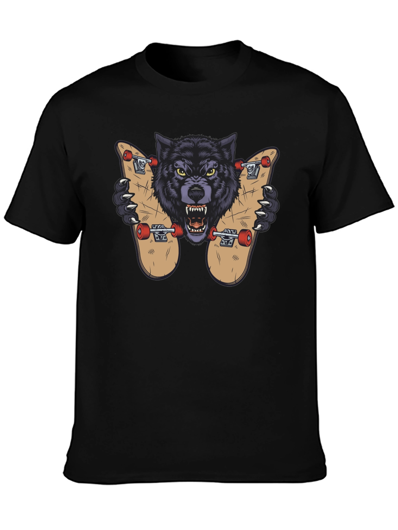 Black Wolf Skateboard Graphic Tee - Cool Streetwear Design view 3