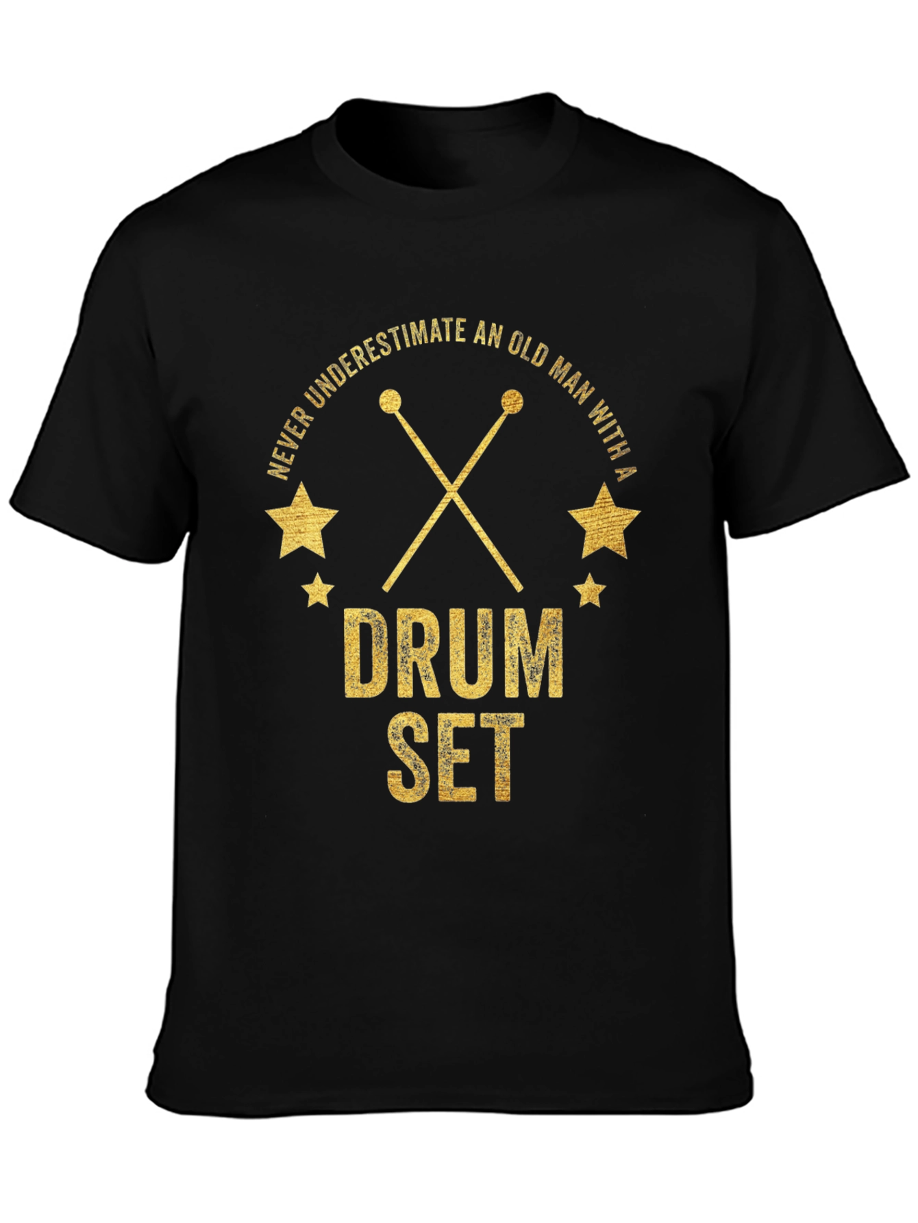 Black Never Underestimate Old Man Drum Set T-Shirt view 3